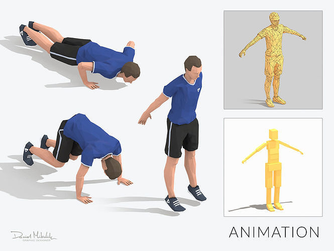 Burpees Exercise Man Animation Low-poly 3D model