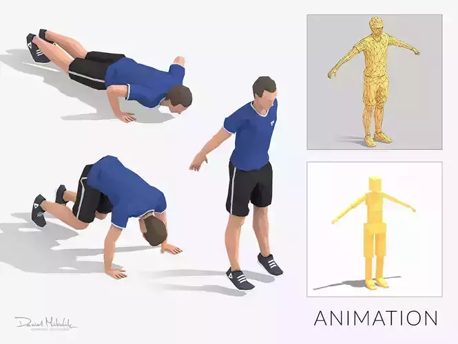 Burpees Exercise Man Animation Low-poly 3D model