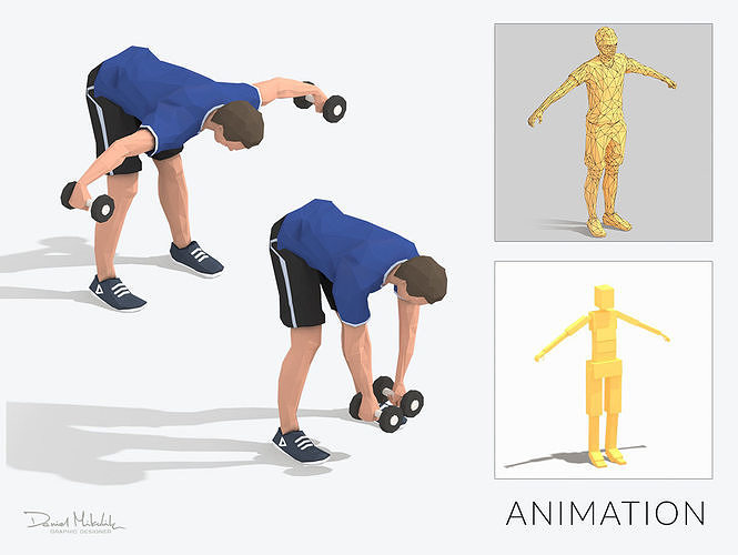 Slope Weight  Exercise Man Animation Low-poly 3D model