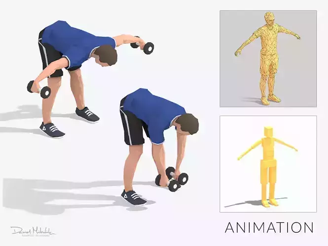 Slope Weight  Exercise Man Animation Low-poly 3D model
