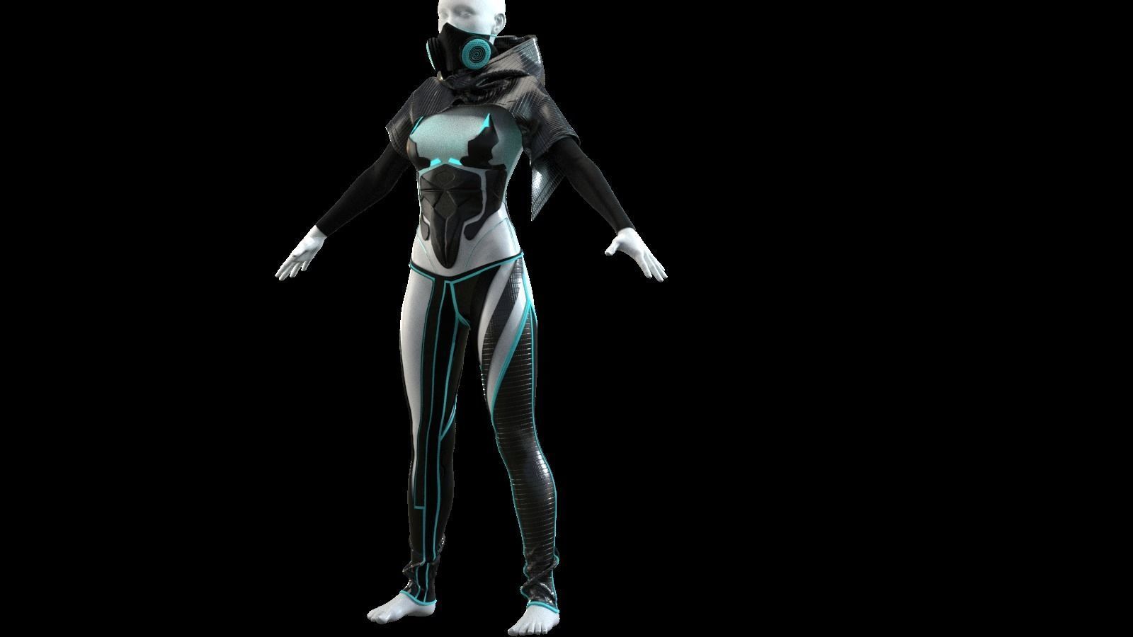 Cyberpunk suite and mask set 3D model_3