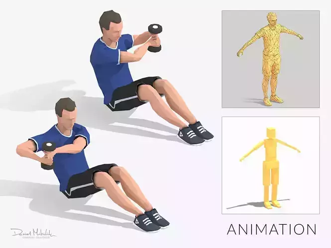 Weight swing  Exercise Man Animation Low-poly 3D model