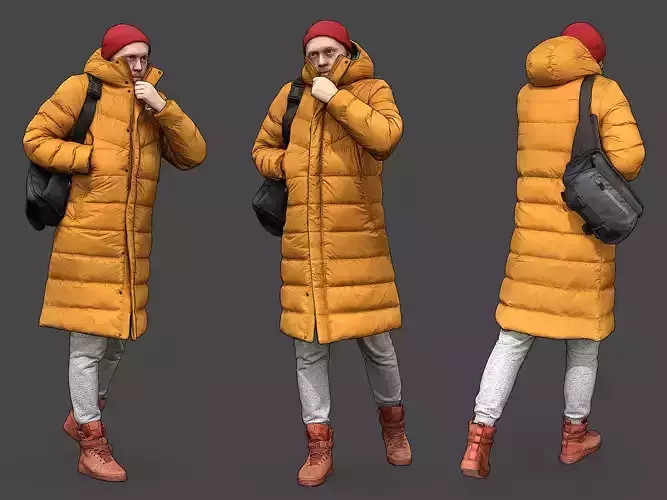 Stylized Man walking in yellow jacket  3D model