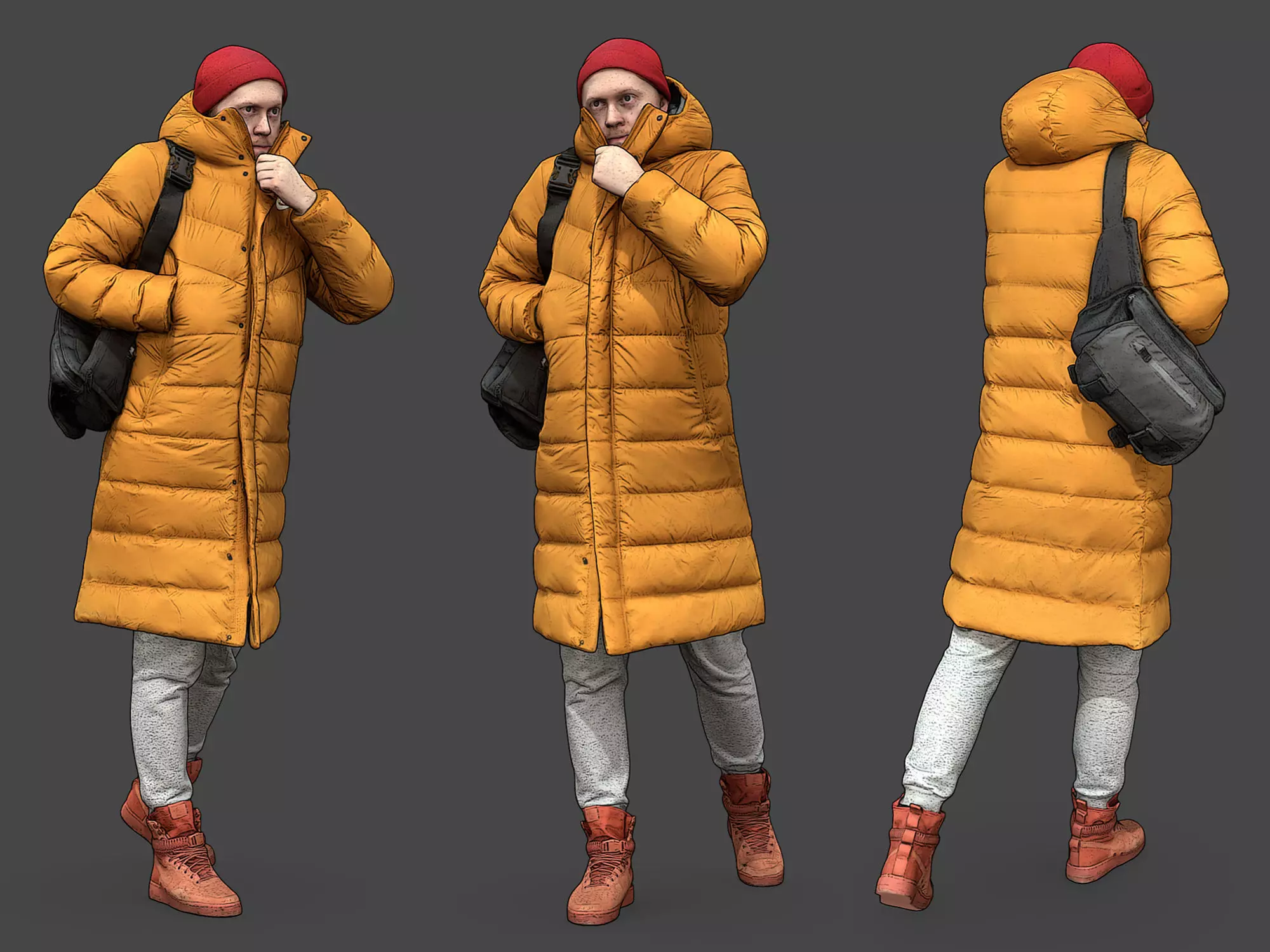 Stylized Man walking in yellow jacket 3D model_0