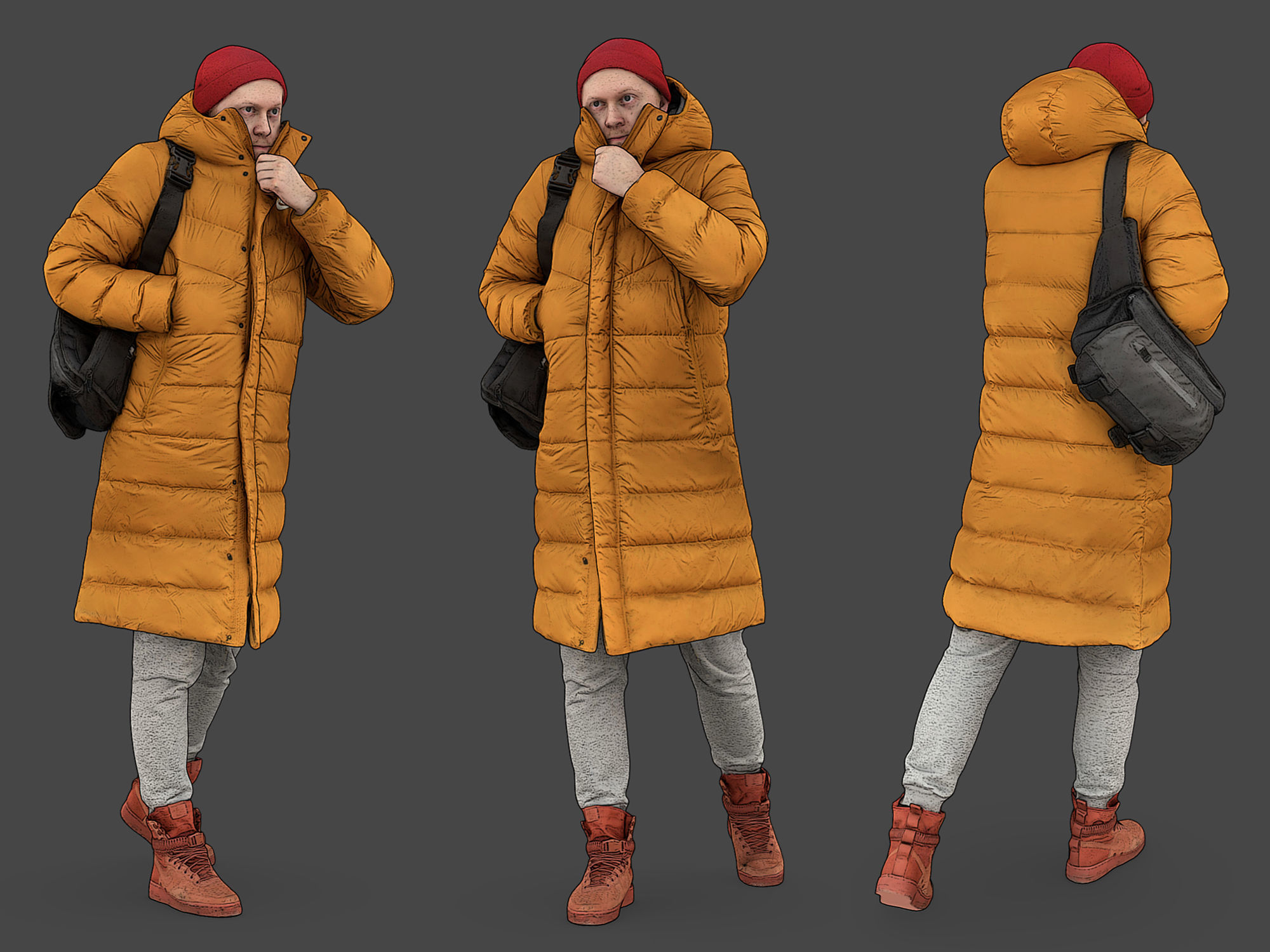 Stylized Man walking in yellow jacket 3D model_1