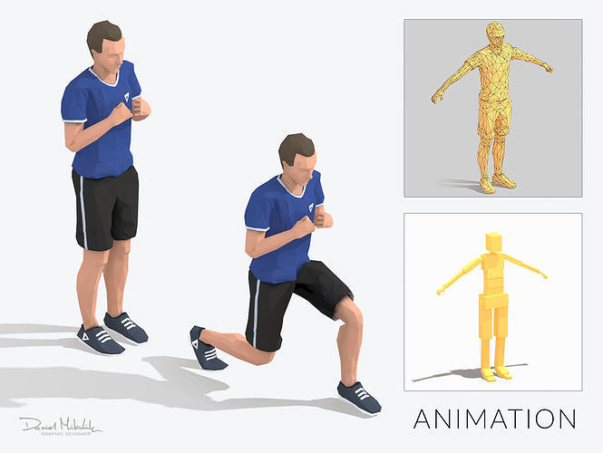 Step Front  Exercise Man Animation Low-poly 3D model