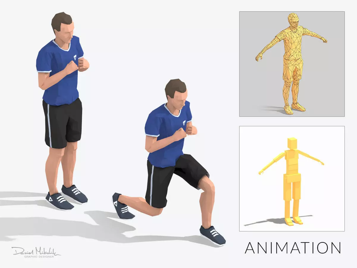 Step Front Exercise Man Animation Low-poly 3D model