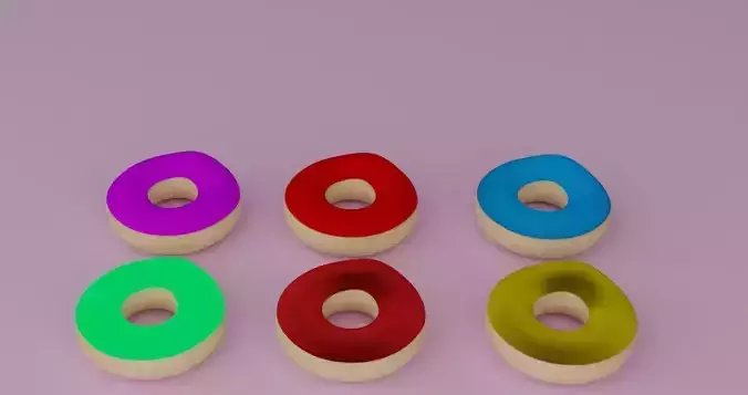6 3D model Donuts set of colorful