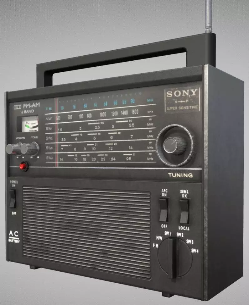 Retro radio Sony TFM-2000F Low-poly 3D model_0