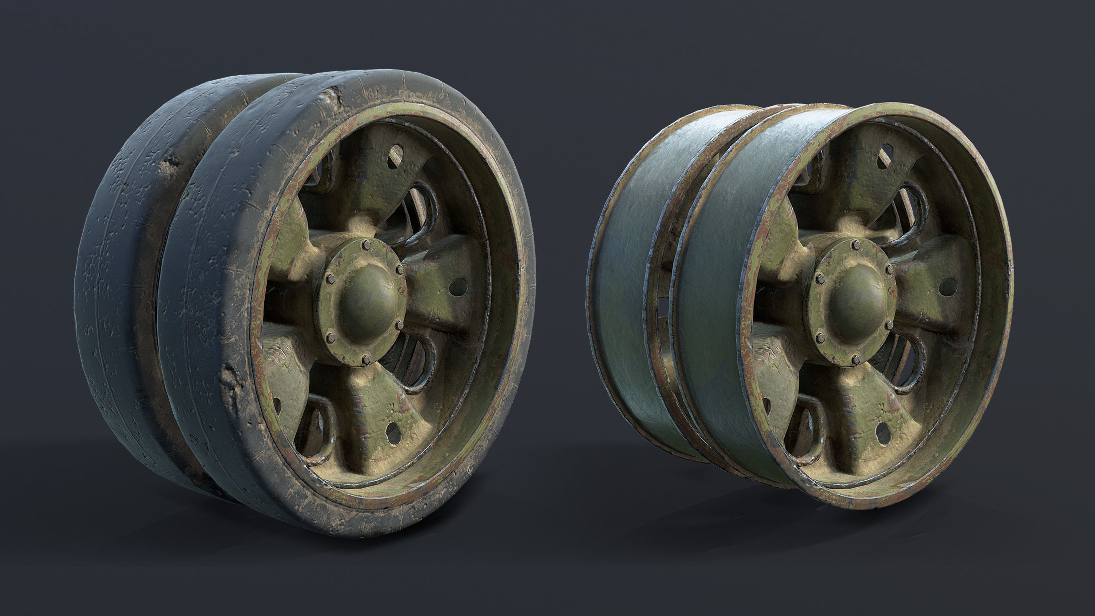 T-55 Tank Wheels Set Low-poly 3D model_2