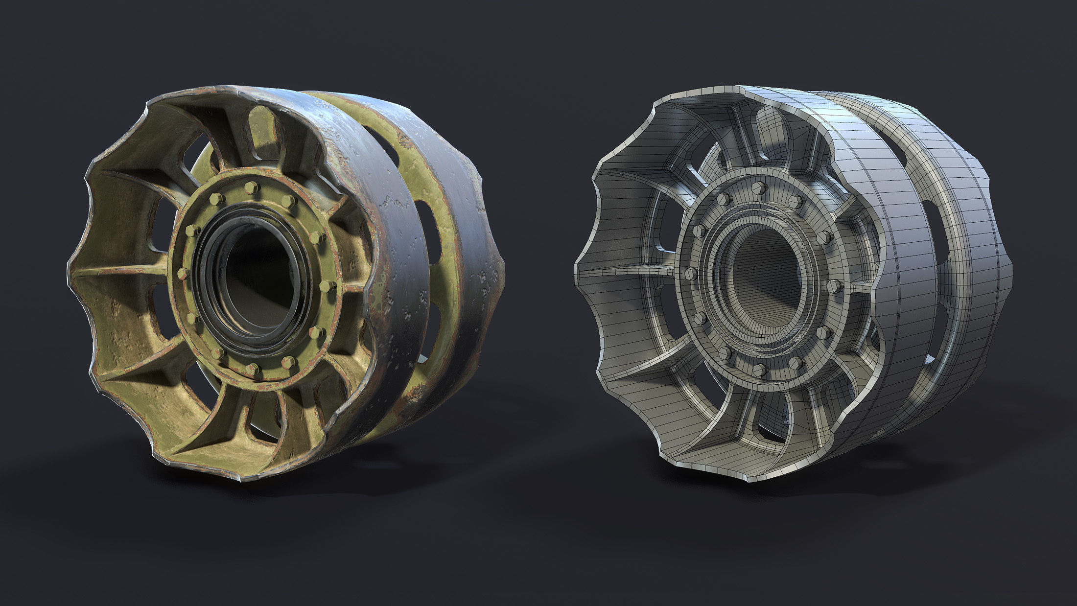 T-55 Tank Wheels Set Low-poly 3D model_23