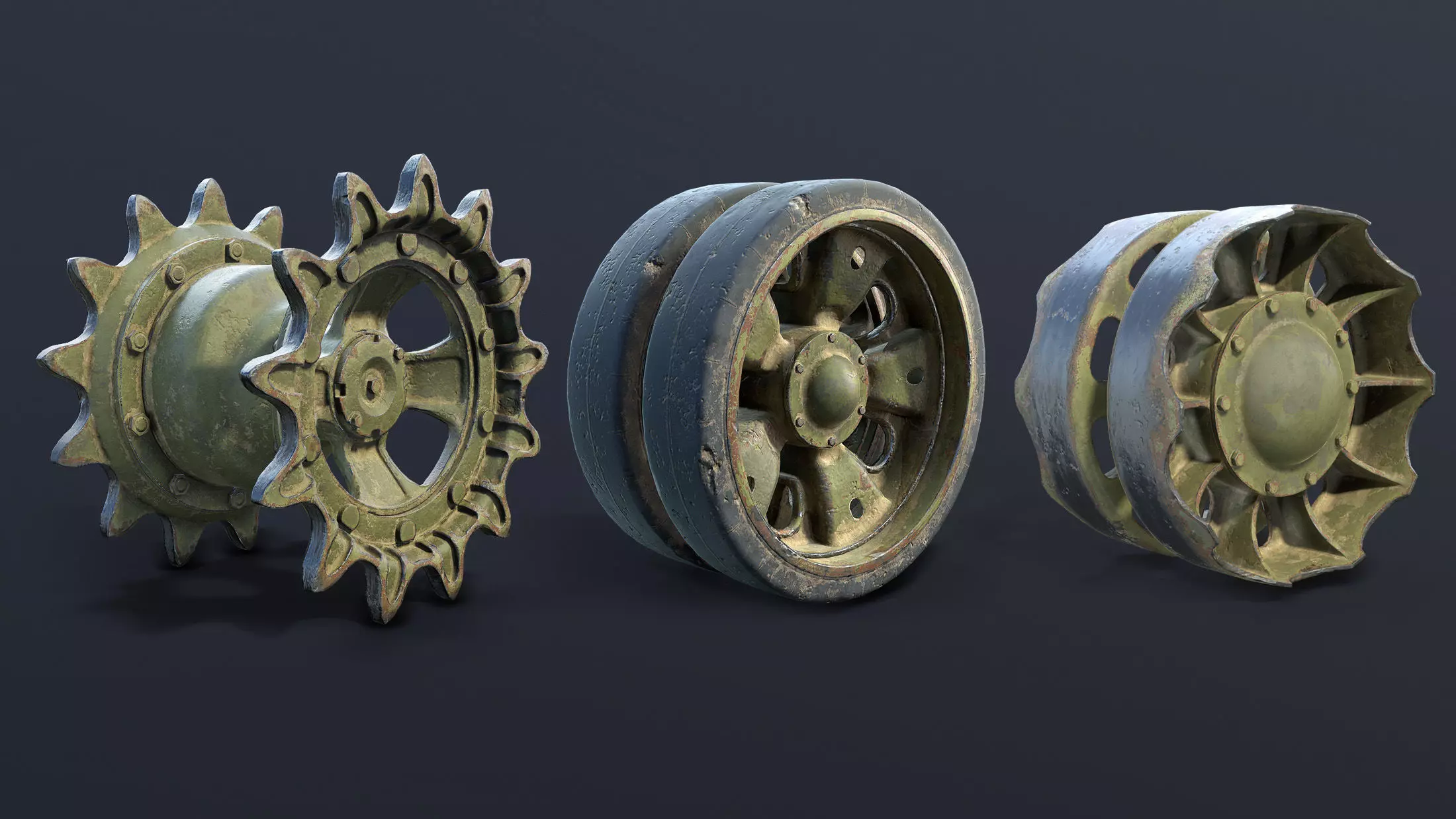 T-55 Tank Wheels Set Low-poly 3D model_0
