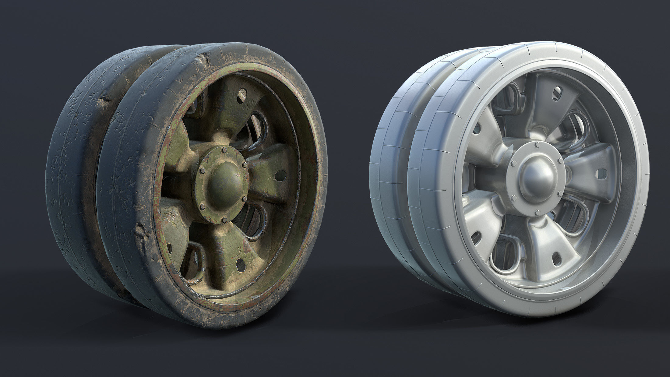 T-55 Tank Wheels Set Low-poly 3D model_1