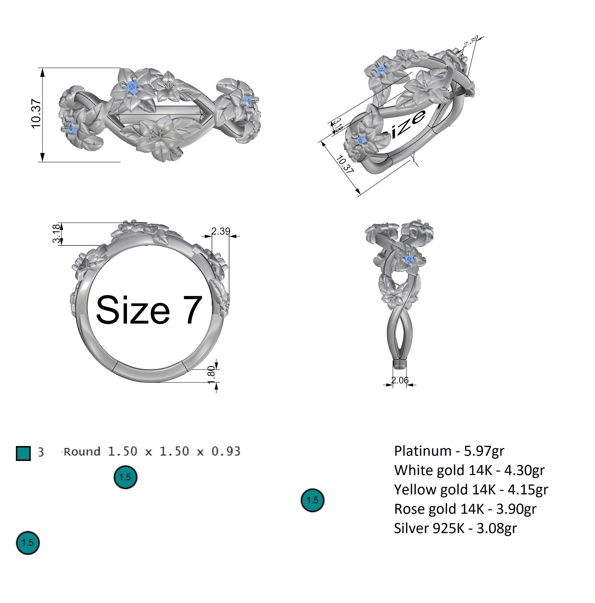 Ring with flowers 3D print model_11