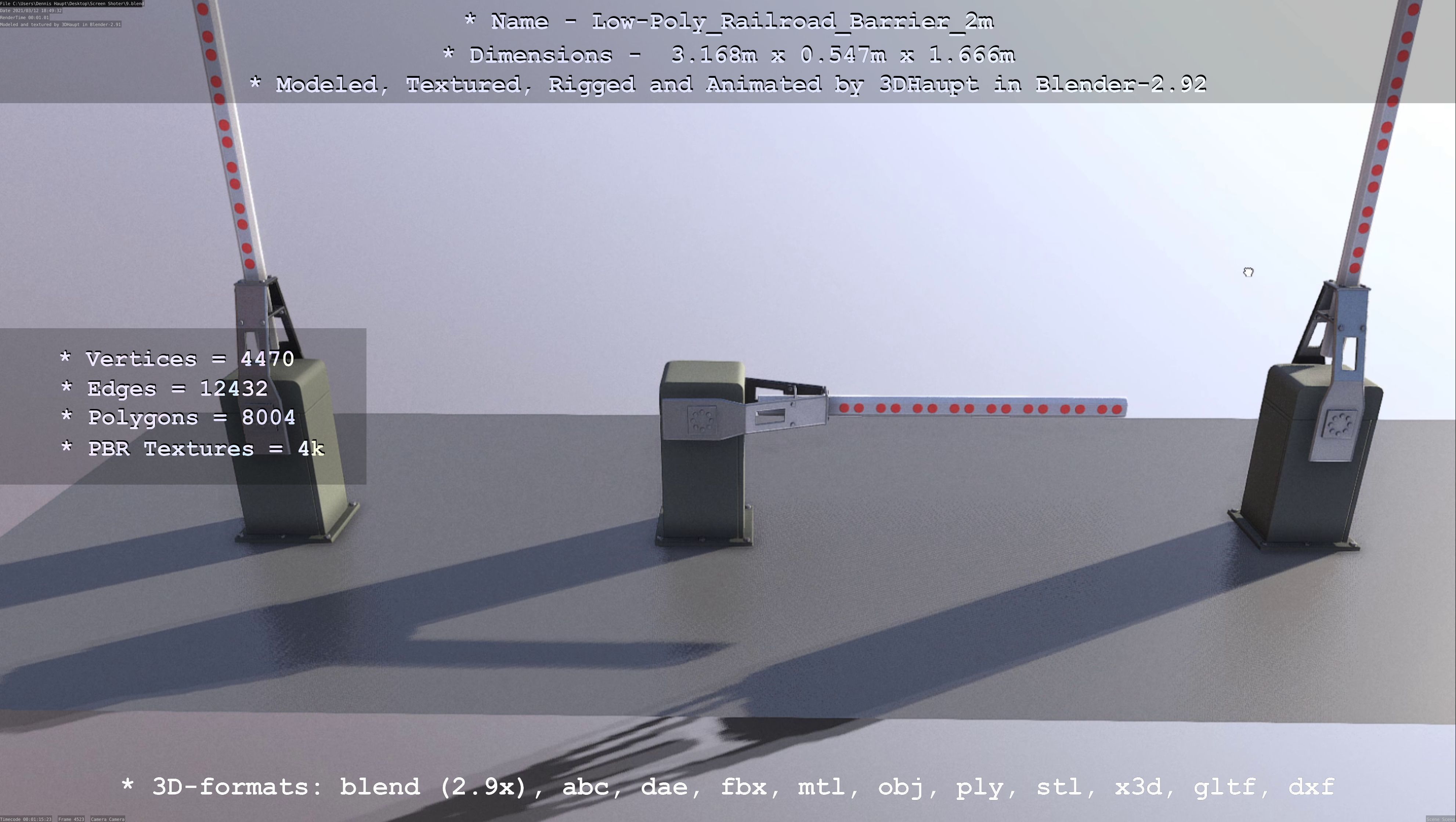 Railroad Barrier 2m High and Low-Poly Version 3D Model Collection_17