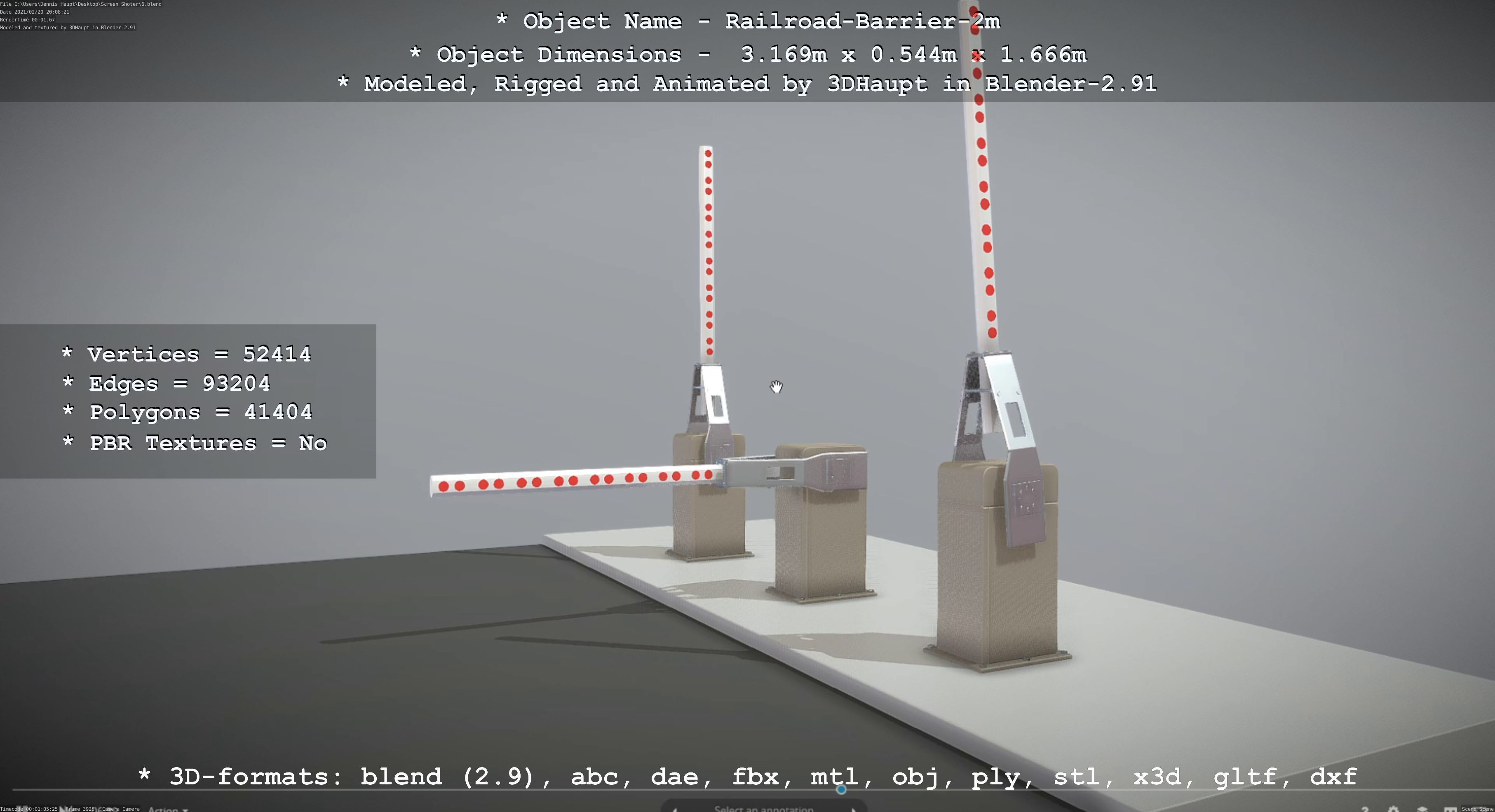 Railroad Barrier 2m High and Low-Poly Version 3D Model Collection_32