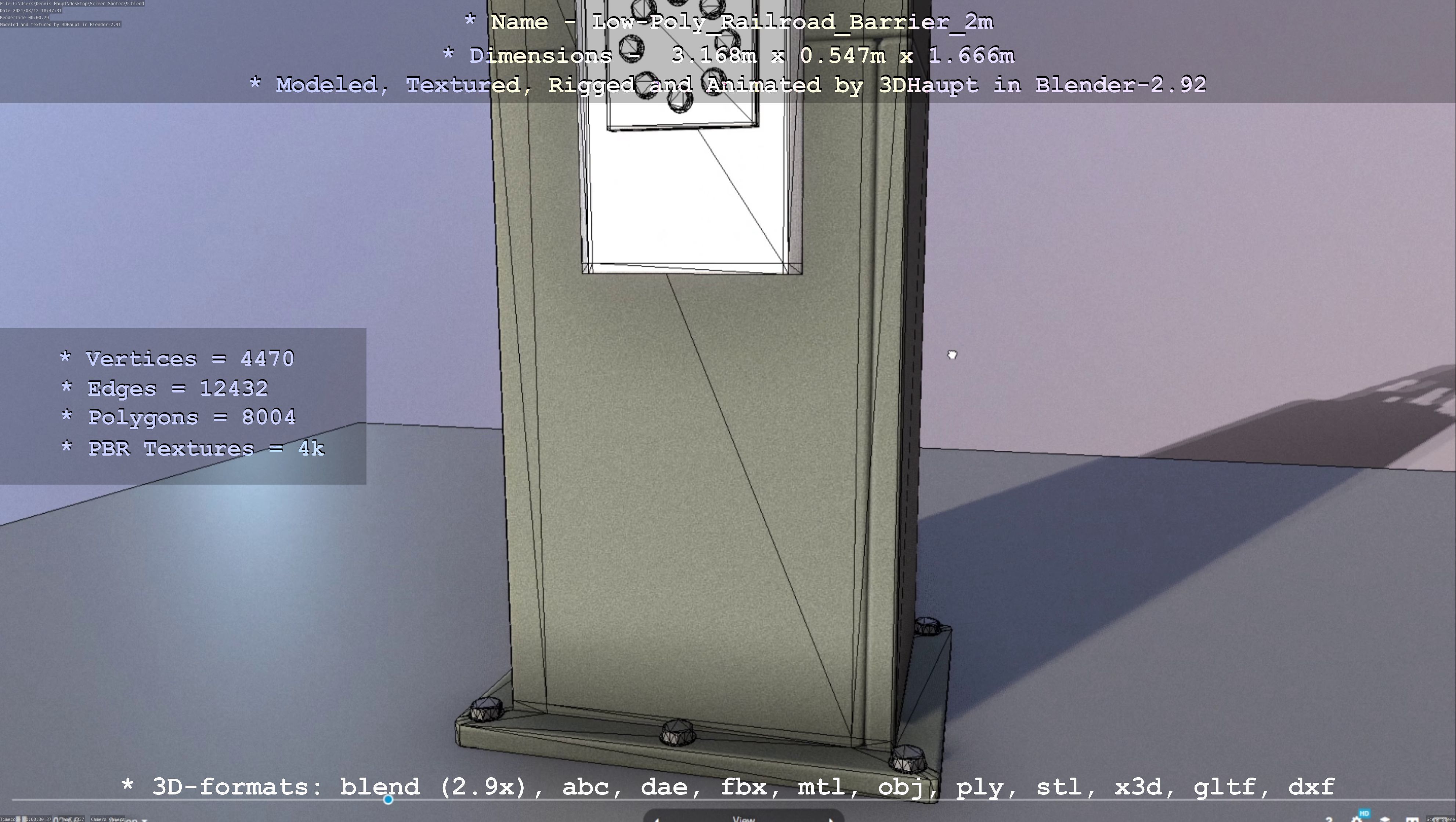 Railroad Barrier 2m High and Low-Poly Version 3D Model Collection_8