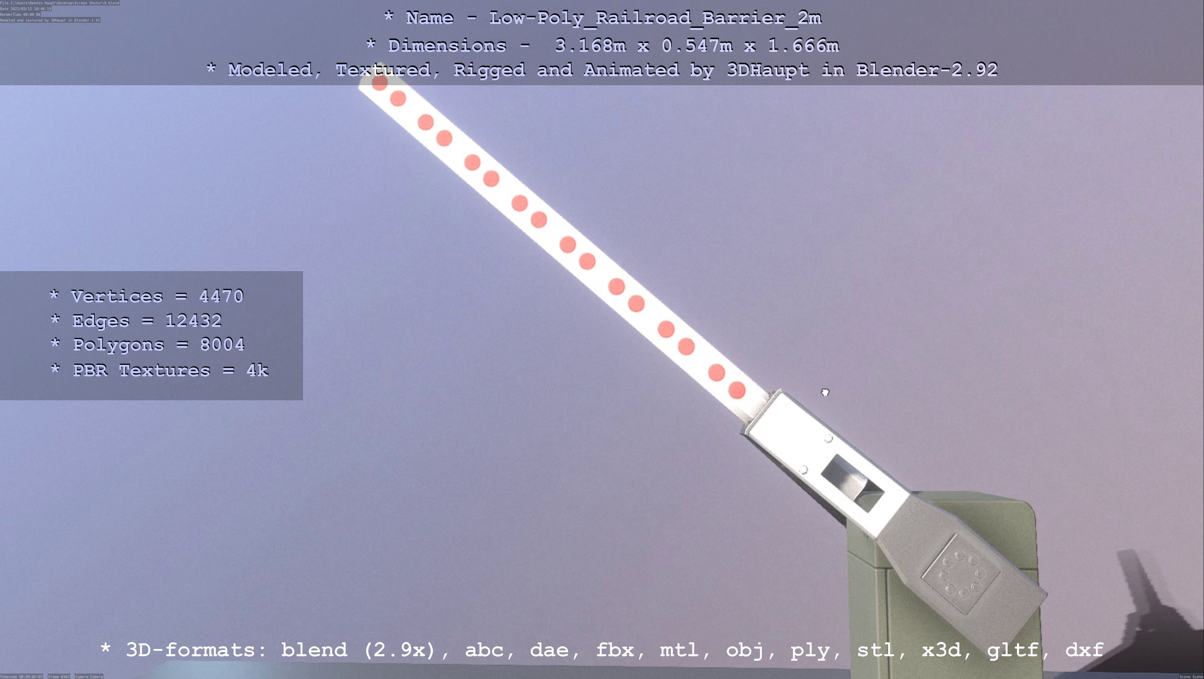 Railroad Barrier 2m High and Low-Poly Version 3D Model Collection_20