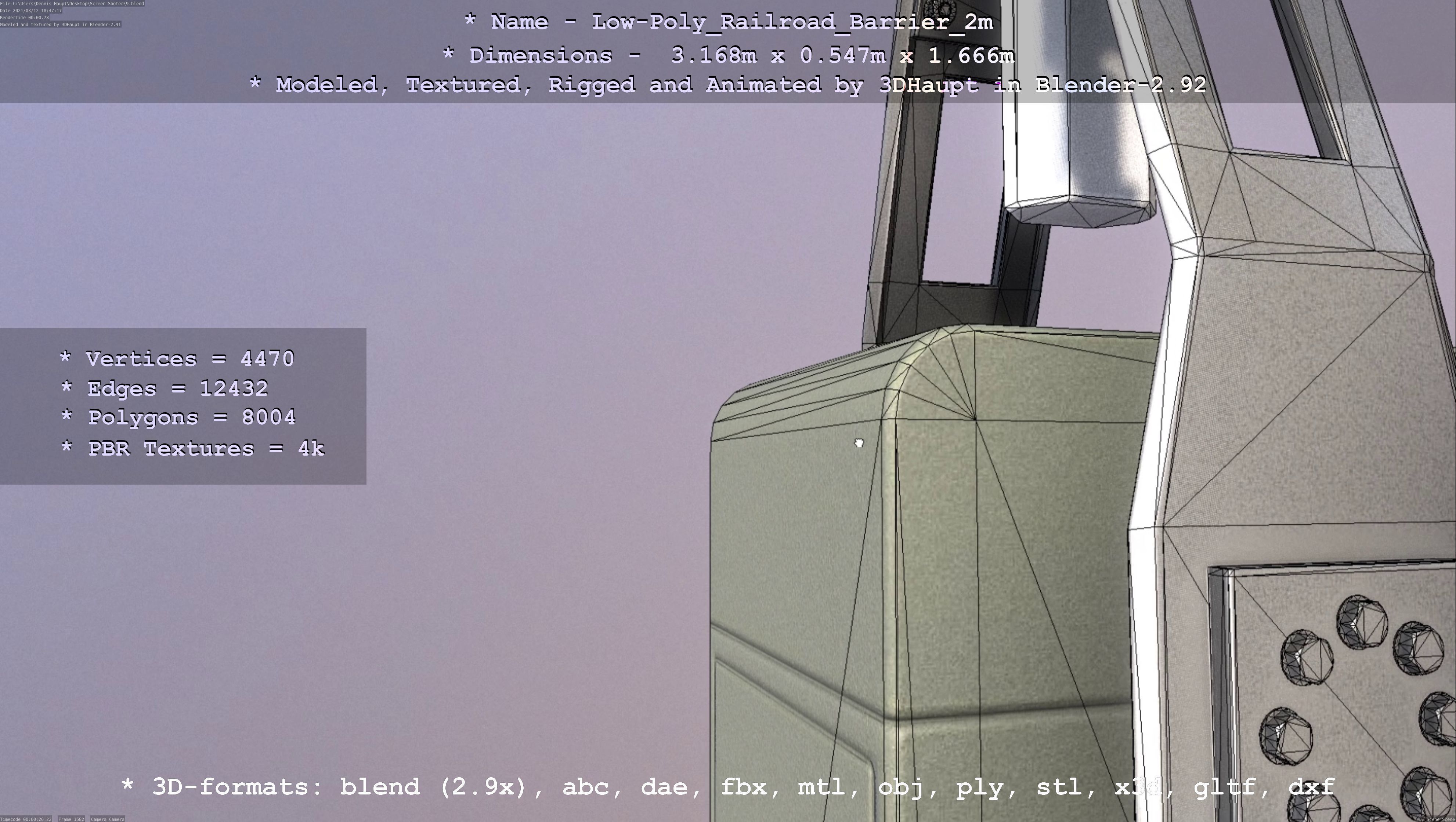 Railroad Barrier 2m High and Low-Poly Version 3D Model Collection_27