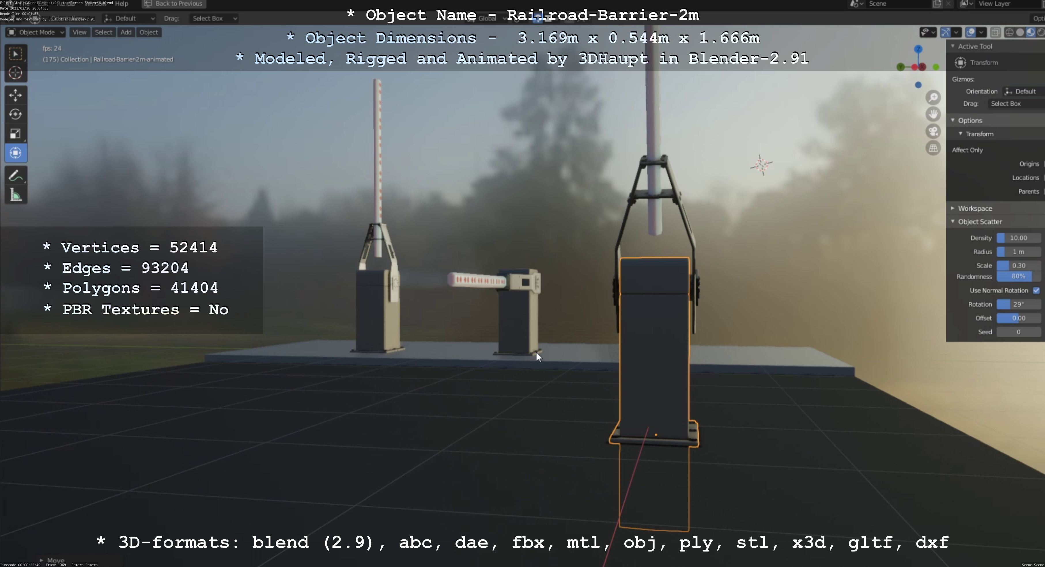 Railroad Barrier 2m High and Low-Poly Version 3D Model Collection_30