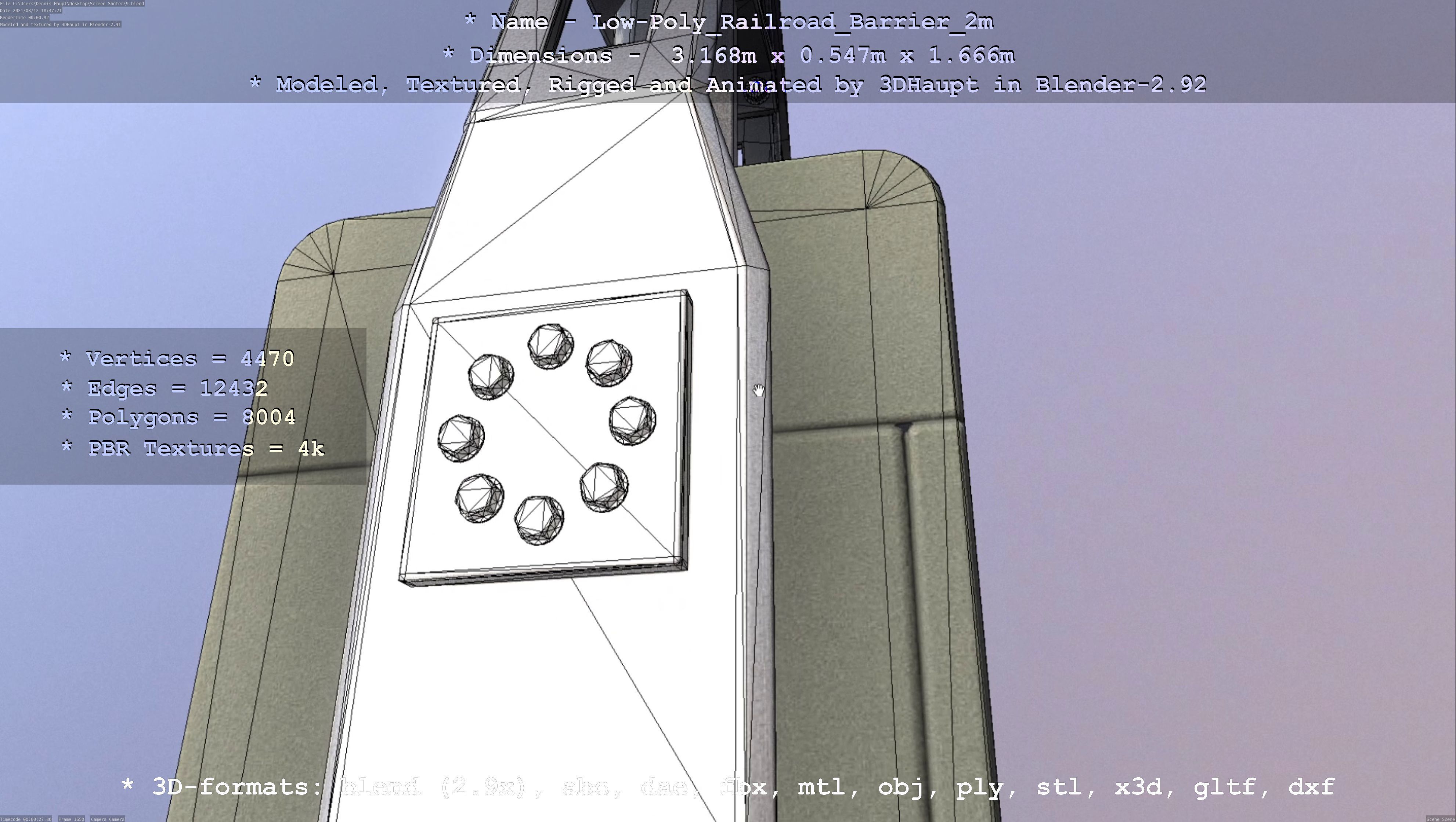 Railroad Barrier 2m High and Low-Poly Version 3D Model Collection_23