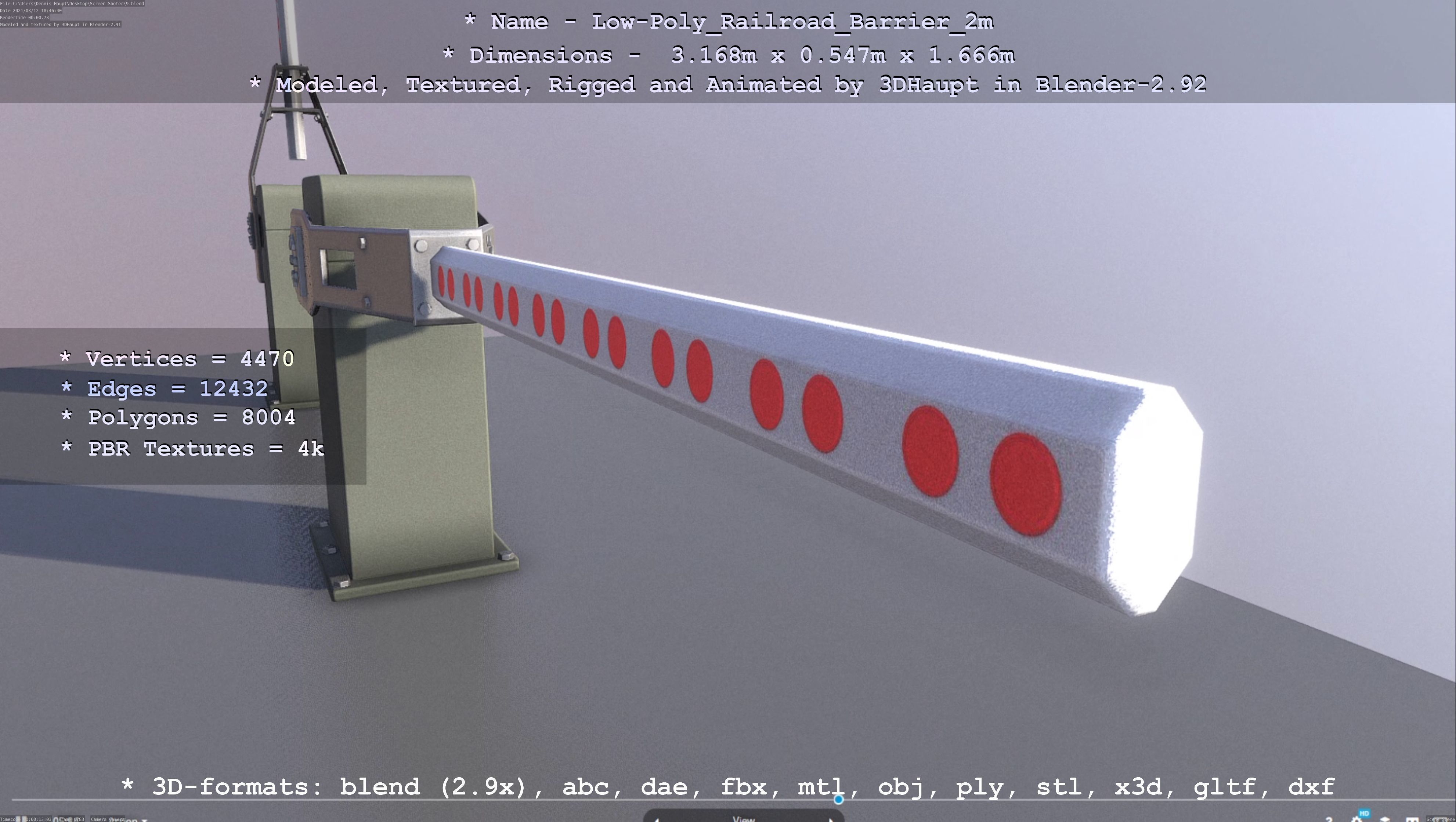 Railroad Barrier 2m High and Low-Poly Version 3D Model Collection_12