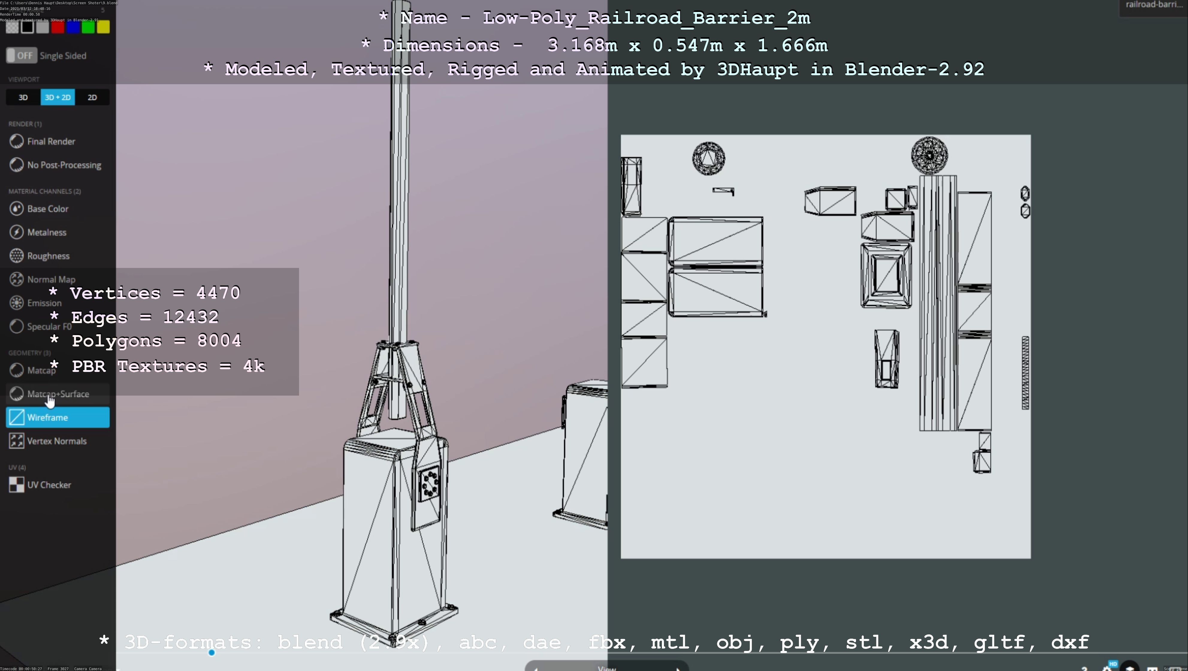 Railroad Barrier 2m High and Low-Poly Version 3D Model Collection_6