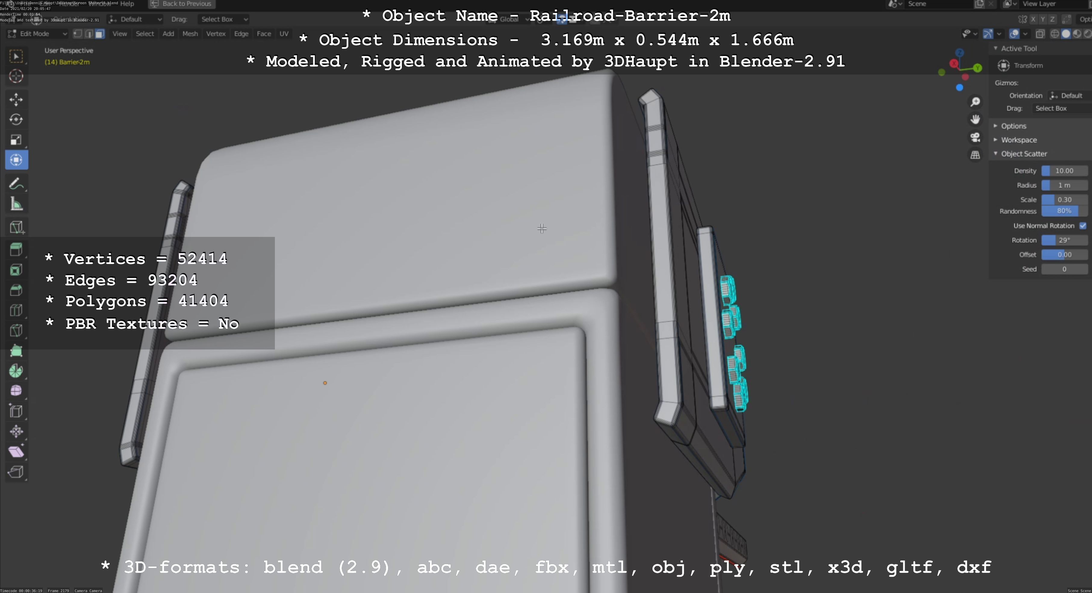 Railroad Barrier 2m High and Low-Poly Version 3D Model Collection_29