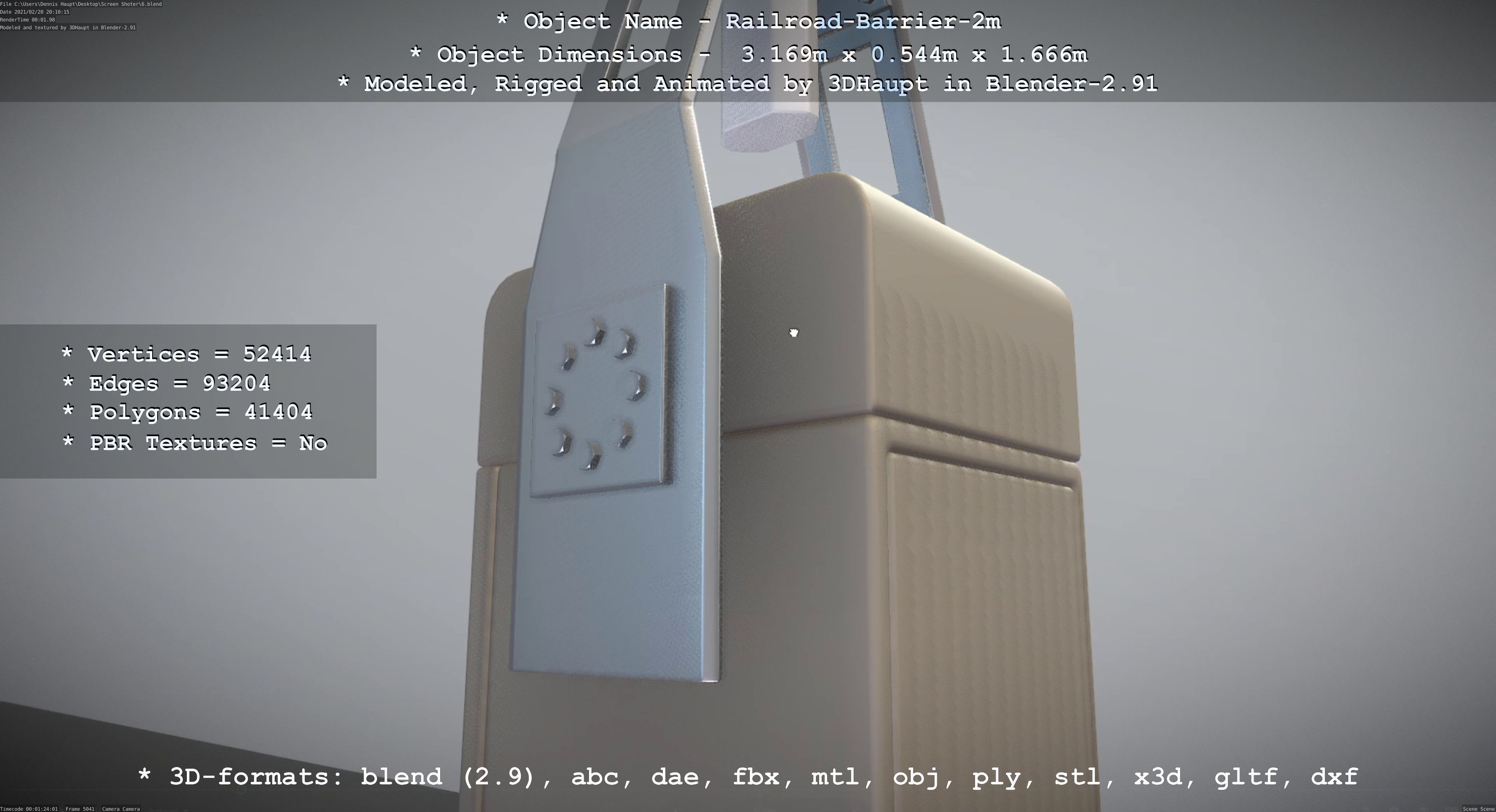 Railroad Barrier 2m High and Low-Poly Version 3D Model Collection_39