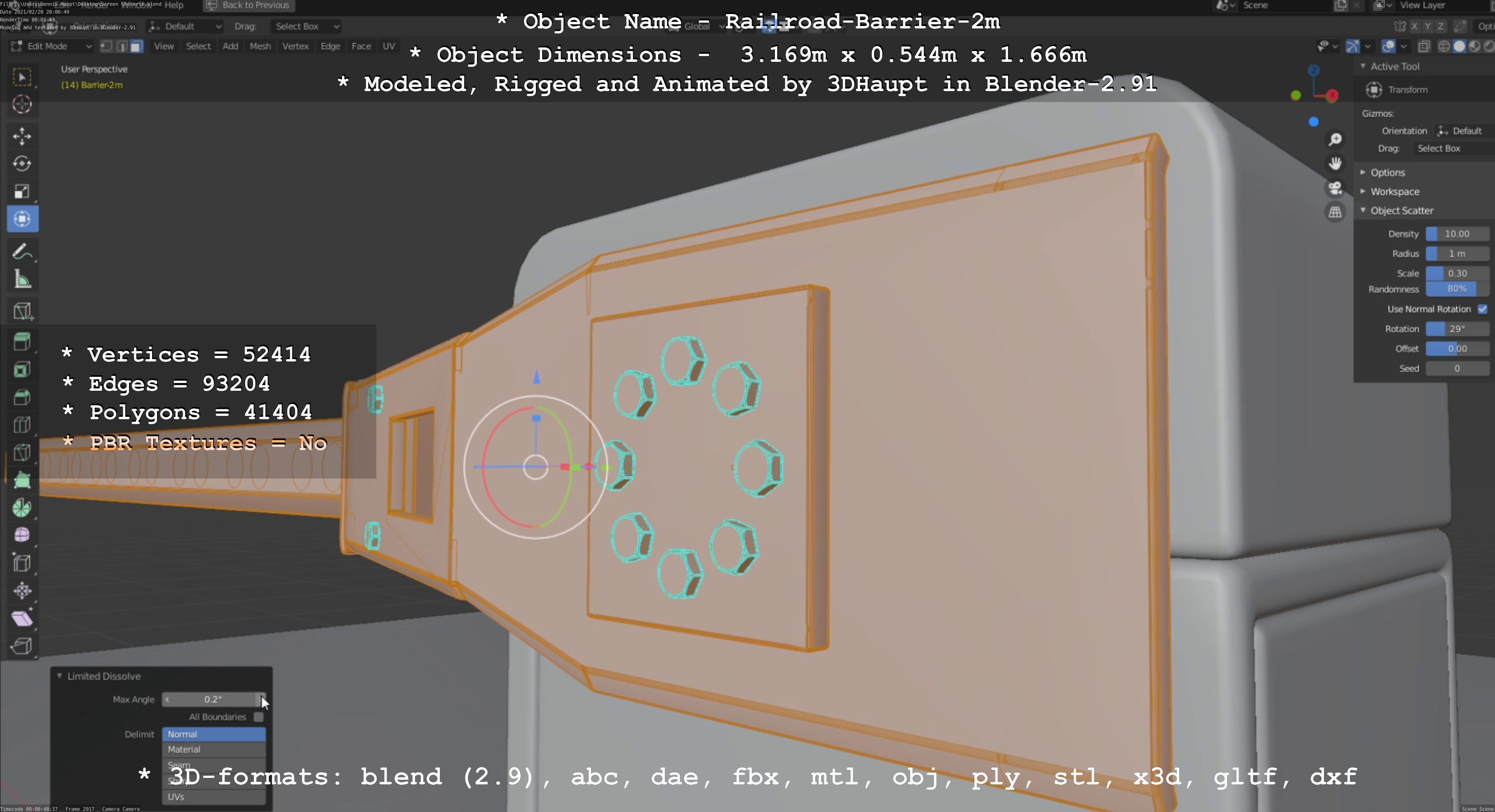 Railroad Barrier 2m High and Low-Poly Version 3D Model Collection_44