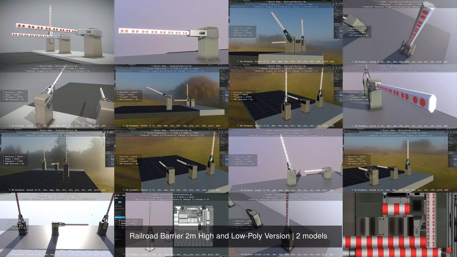 Railroad Barrier 2m High and Low-Poly Version 3D Model Collection_0