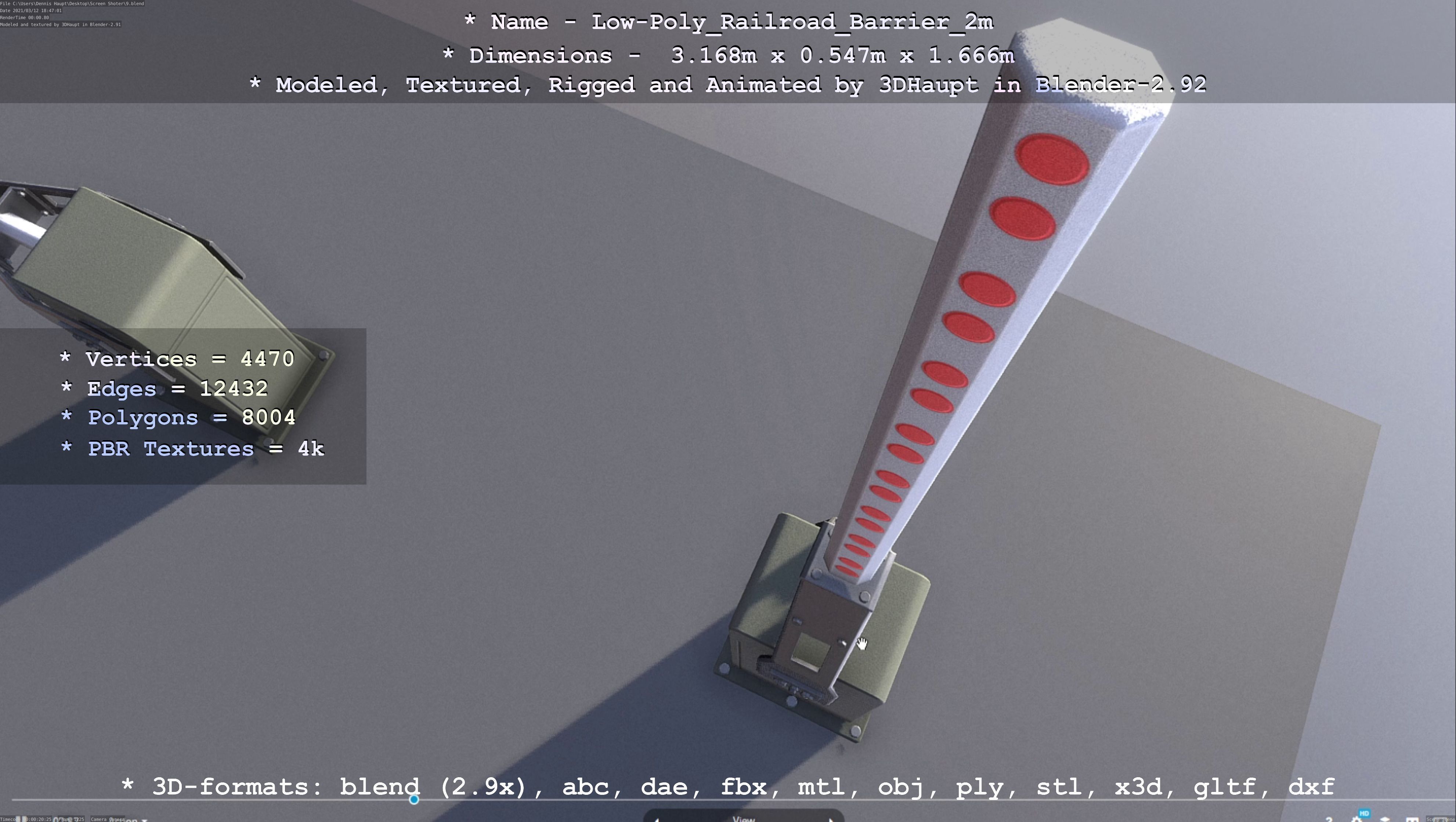 Railroad Barrier 2m High and Low-Poly Version 3D Model Collection_24