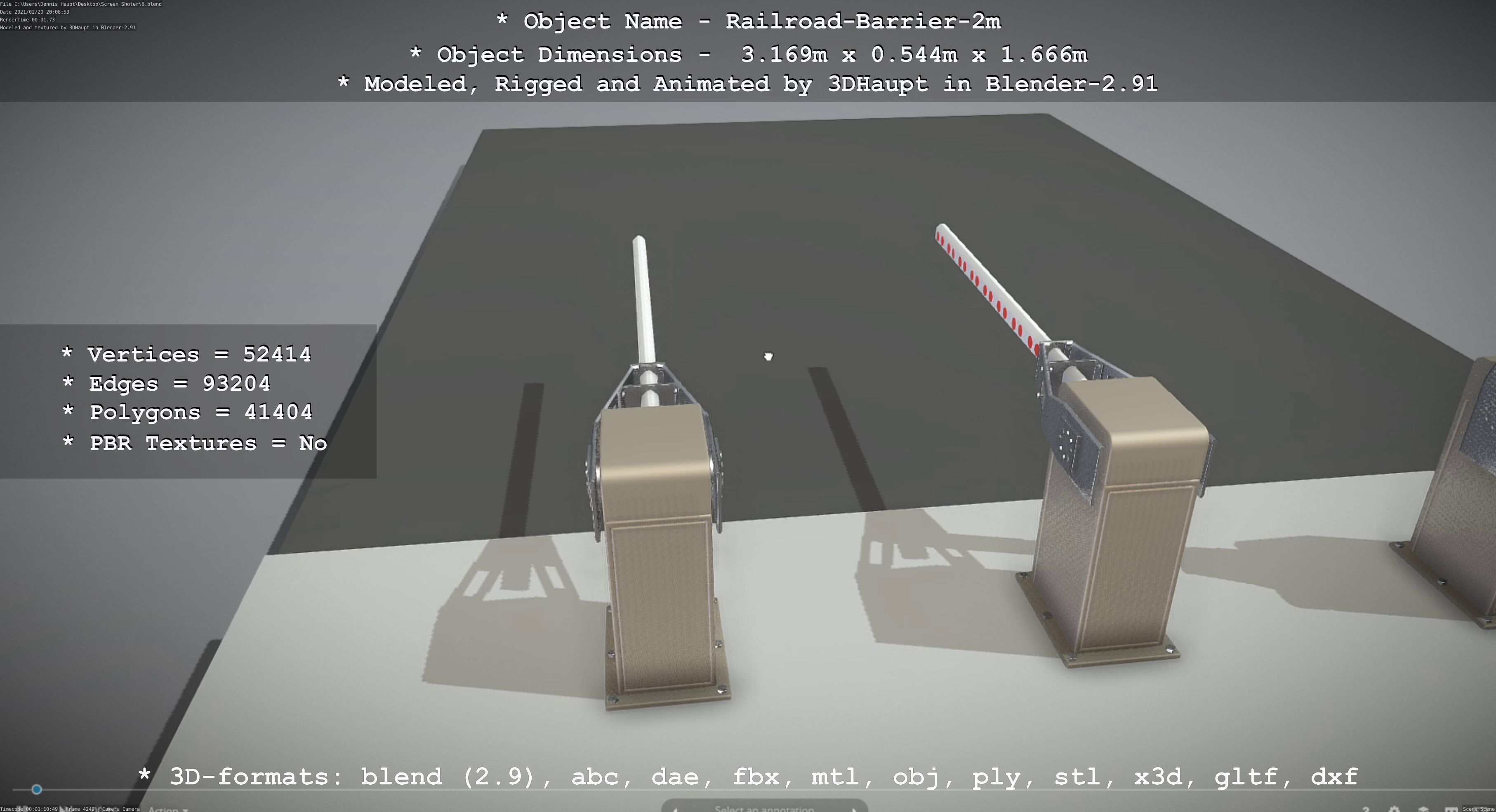 Railroad Barrier 2m High and Low-Poly Version 3D Model Collection_35