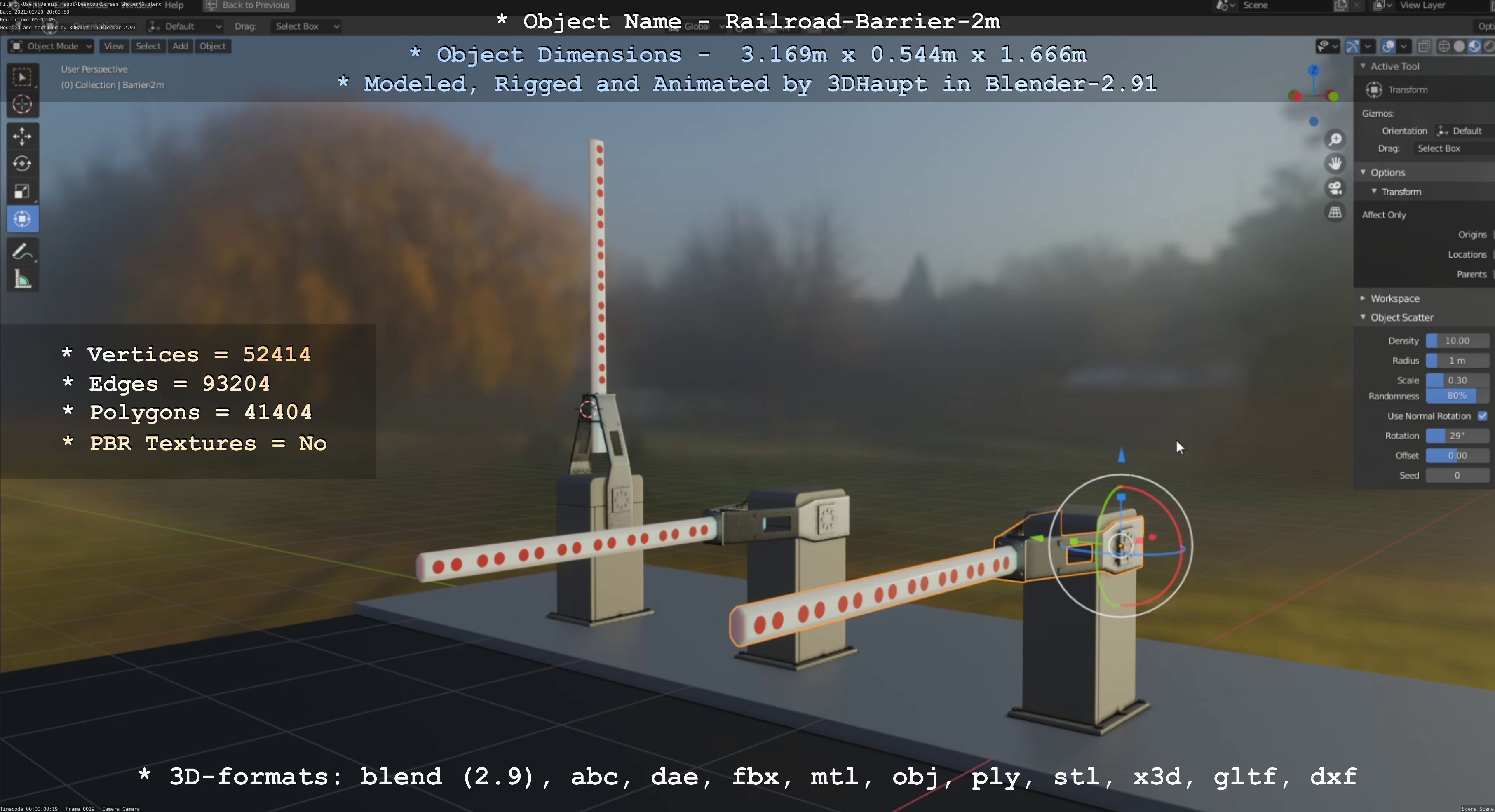 Railroad Barrier 2m High and Low-Poly Version 3D Model Collection_28