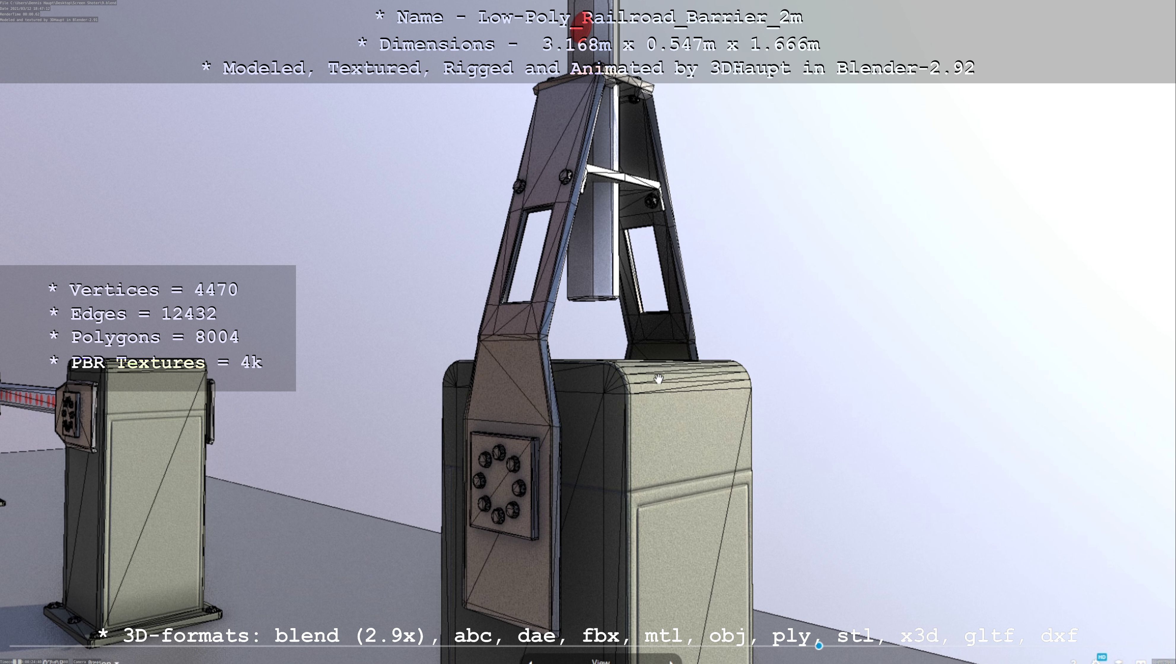 Railroad Barrier 2m High and Low-Poly Version 3D Model Collection_26
