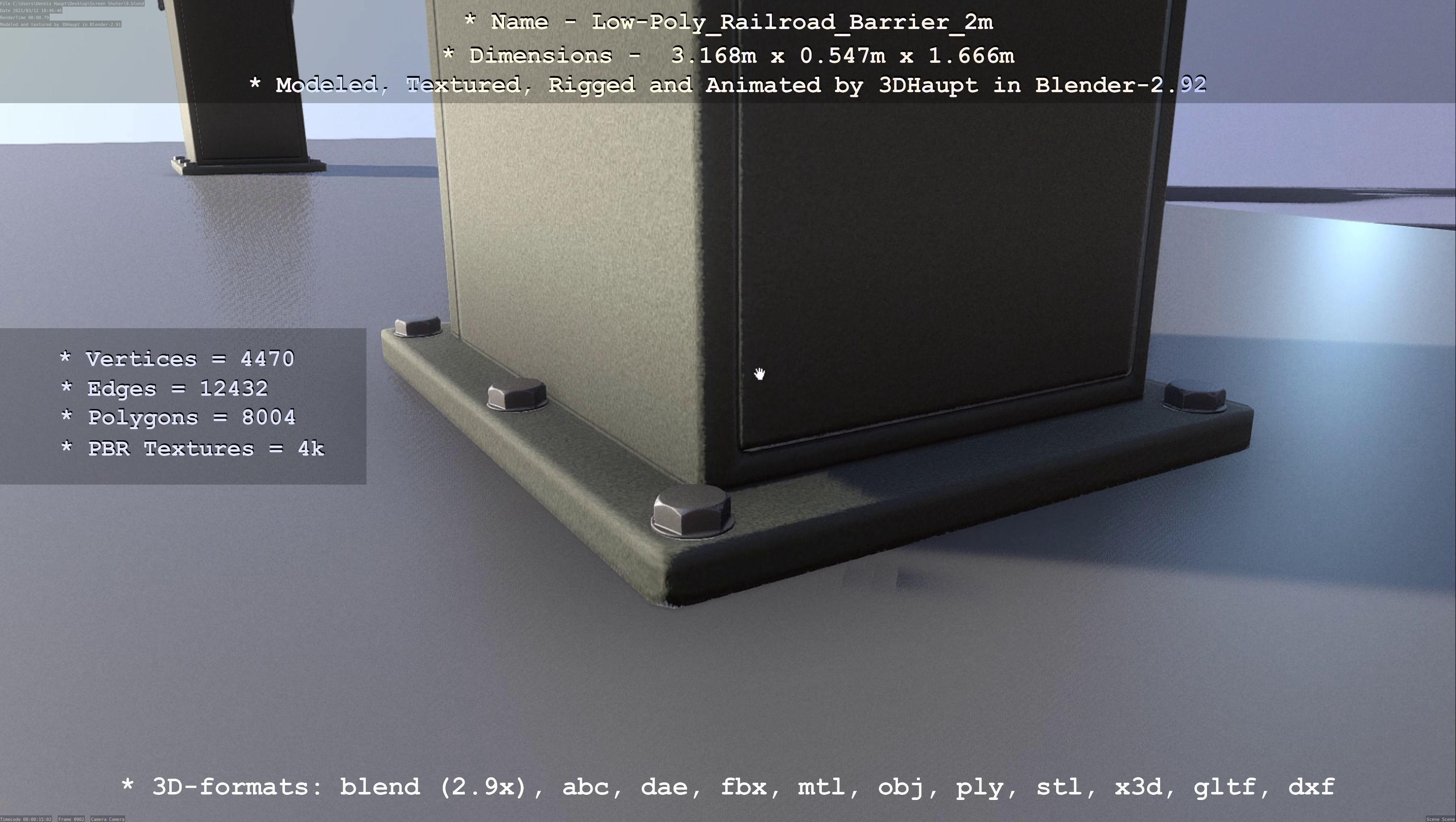 Railroad Barrier 2m High and Low-Poly Version 3D Model Collection_7