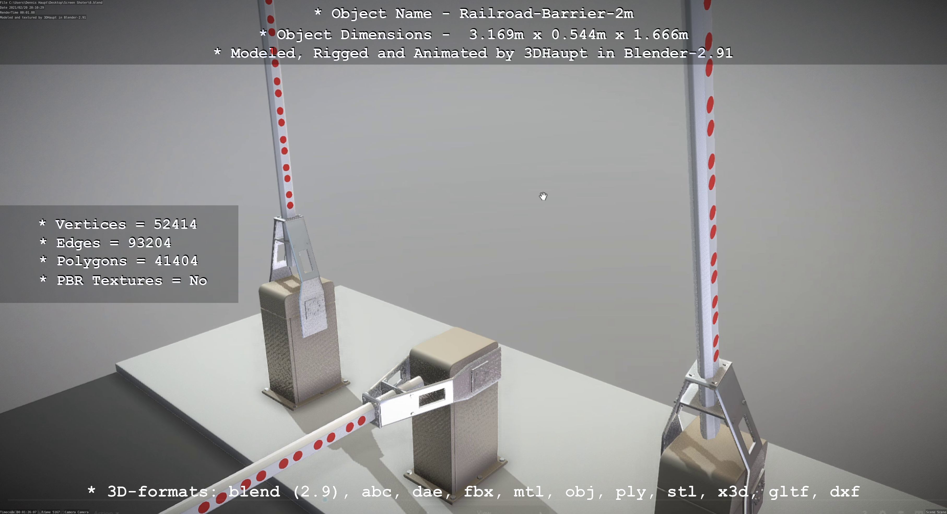 Railroad Barrier 2m High and Low-Poly Version 3D Model Collection_34