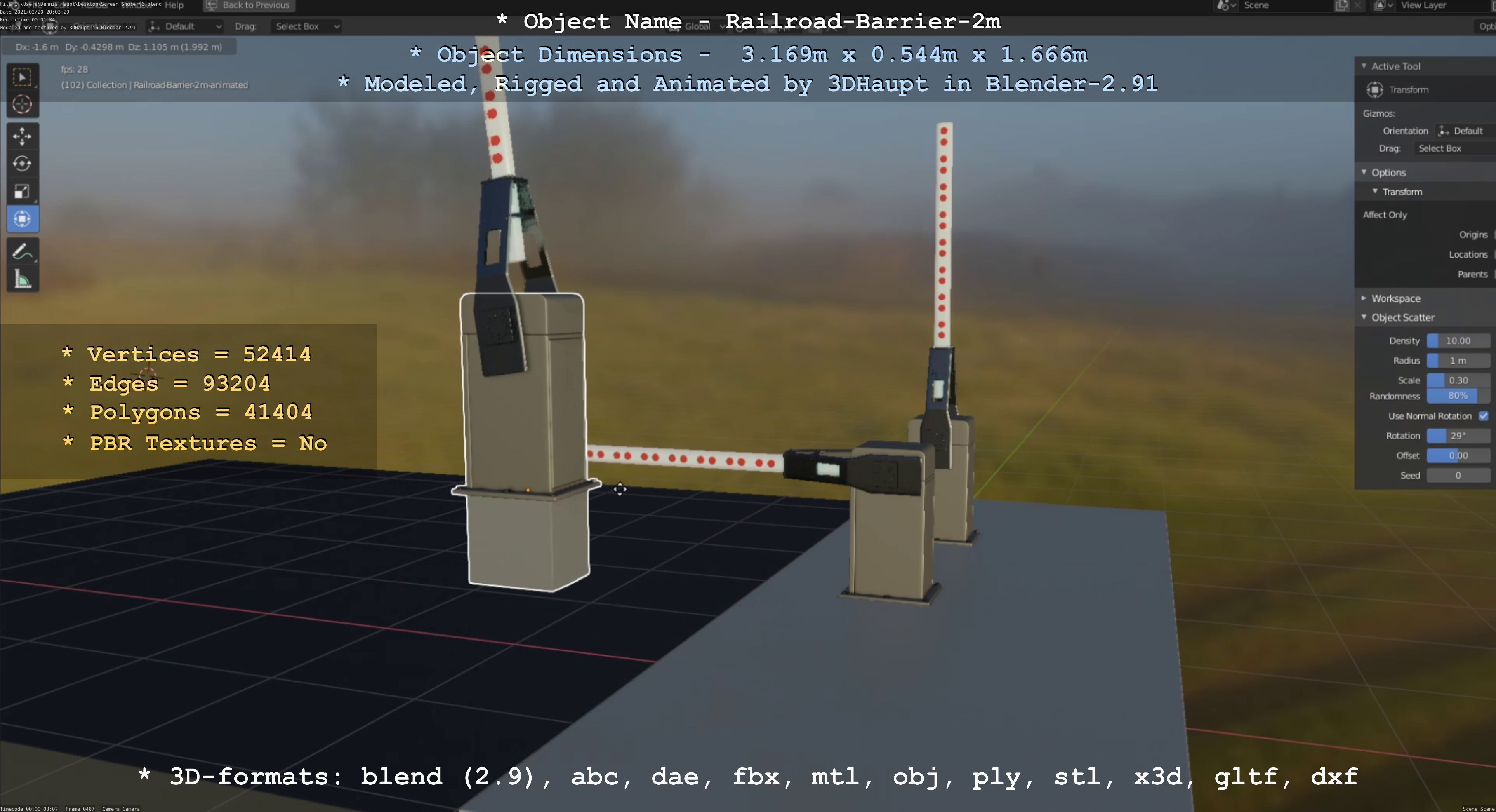 Railroad Barrier 2m High and Low-Poly Version 3D Model Collection_37