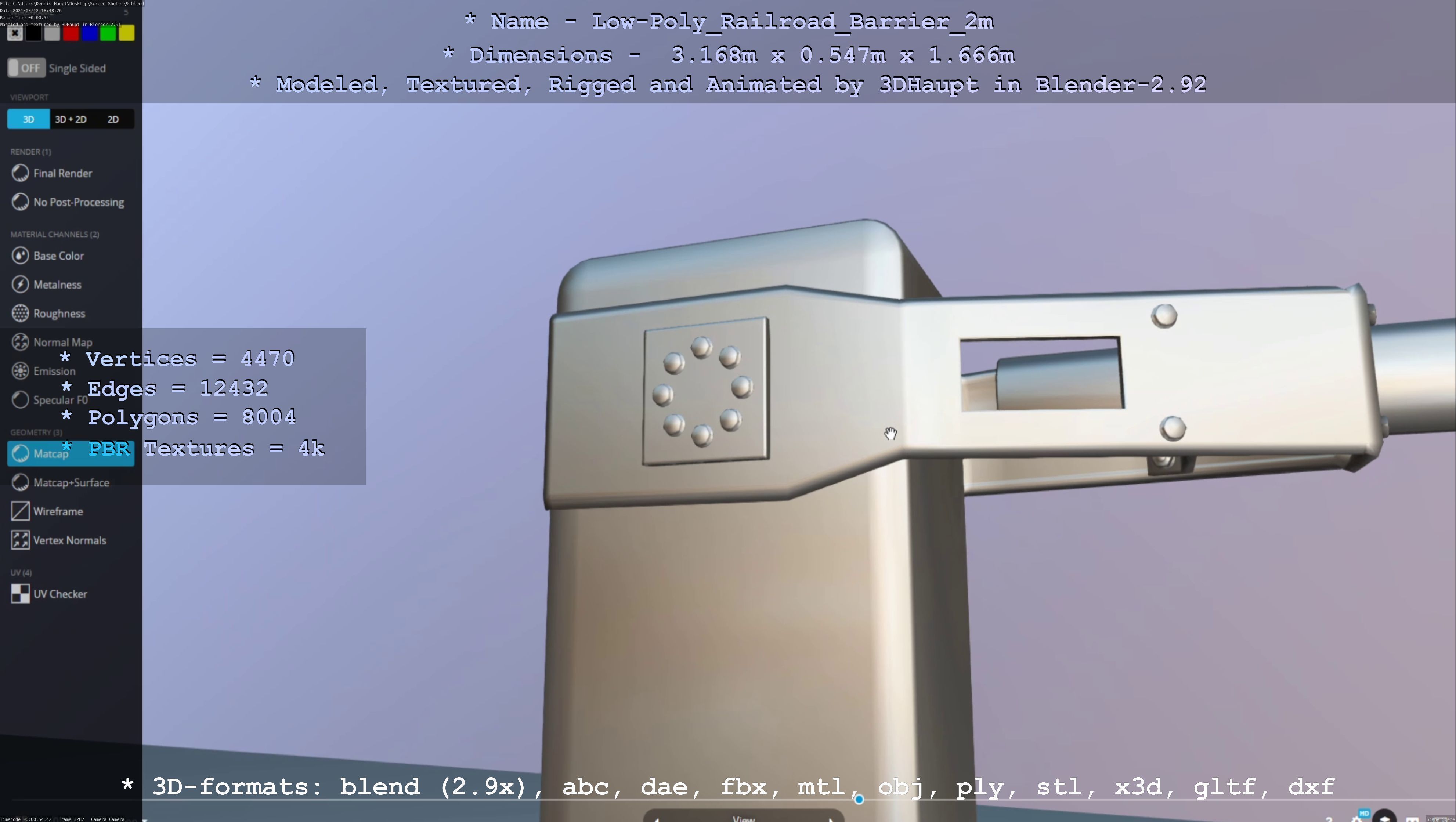 Railroad Barrier 2m High and Low-Poly Version 3D Model Collection_14