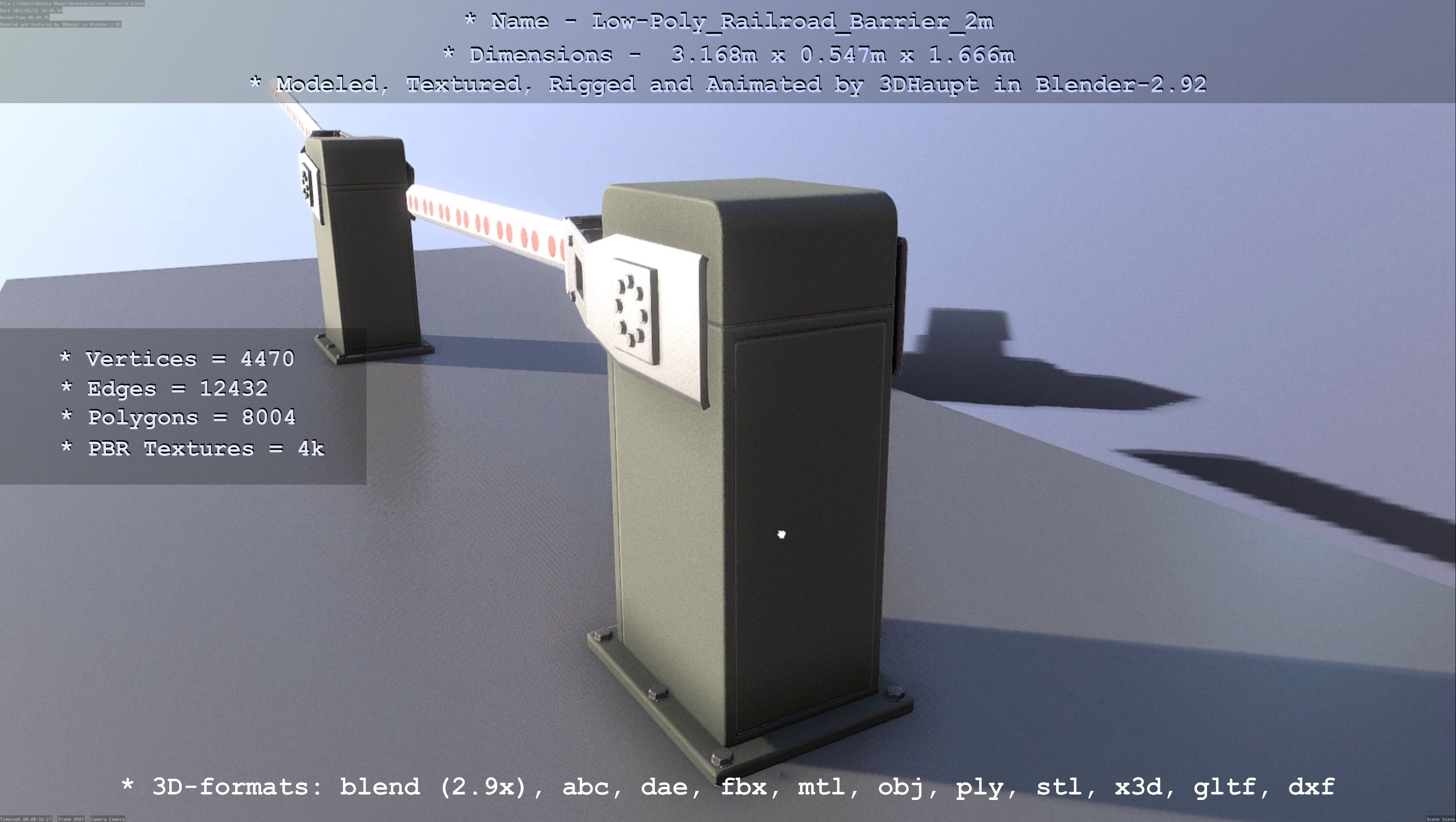 Railroad Barrier 2m High and Low-Poly Version 3D Model Collection_16