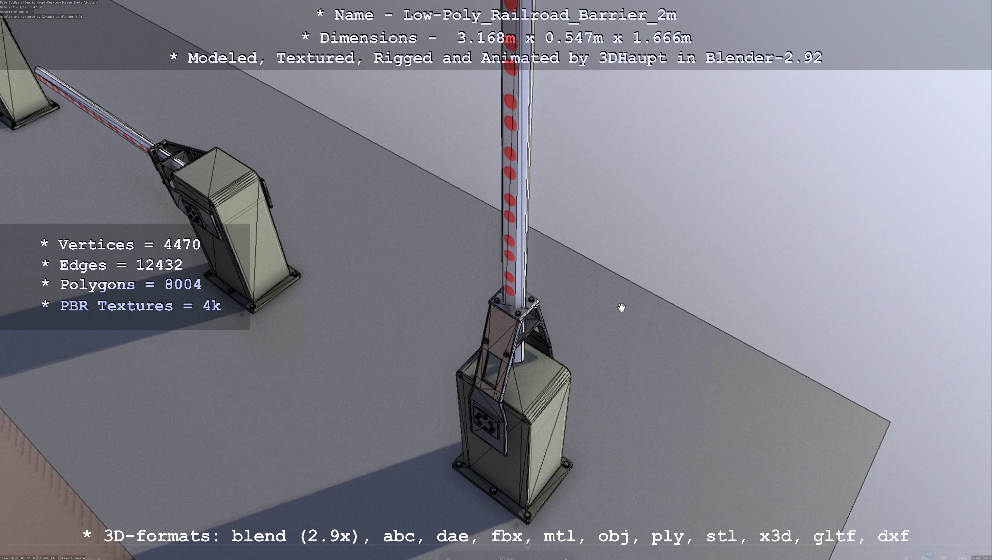 Railroad Barrier 2m High and Low-Poly Version 3D Model Collection_11