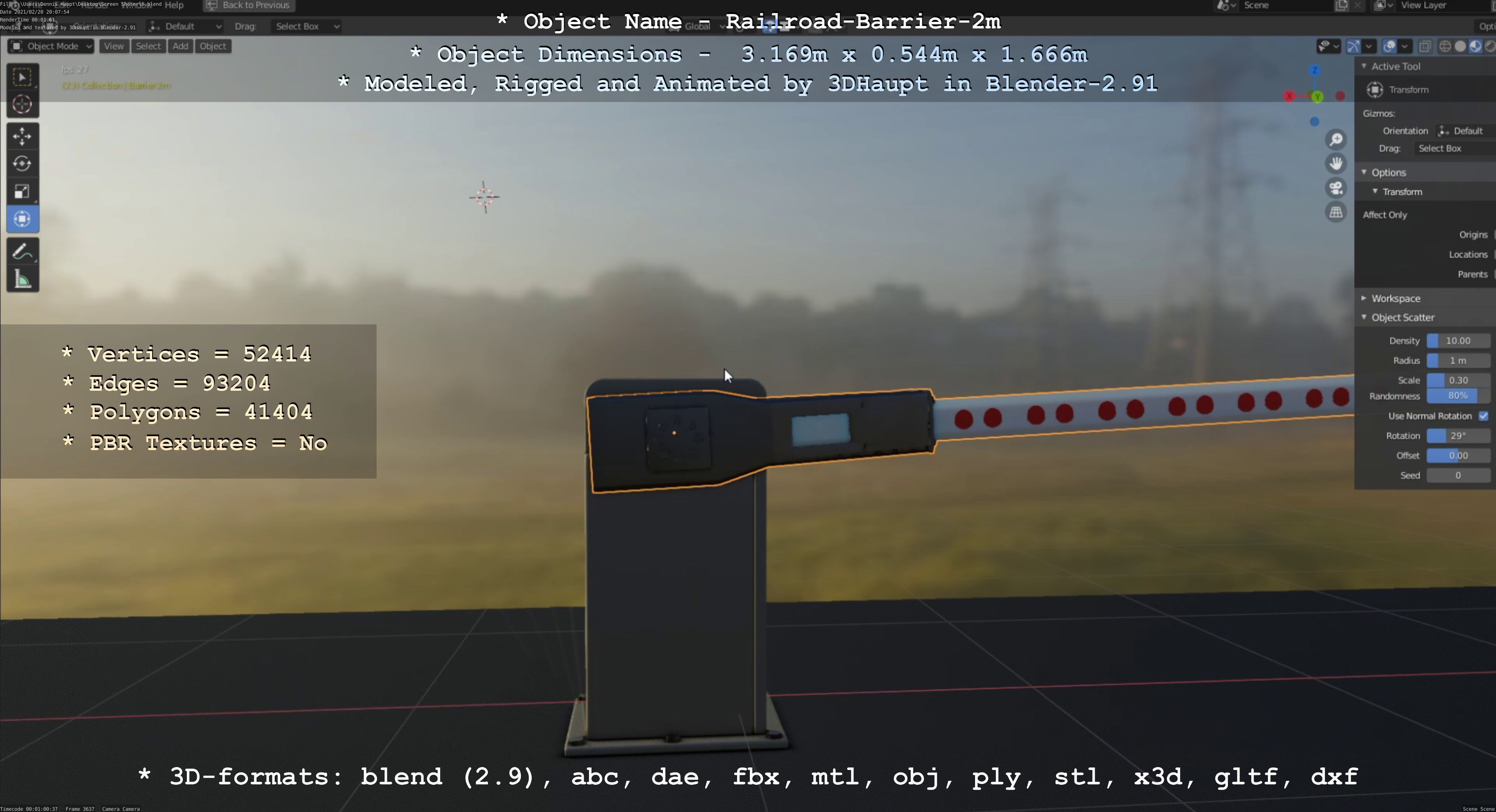 Railroad Barrier 2m High and Low-Poly Version 3D Model Collection_38