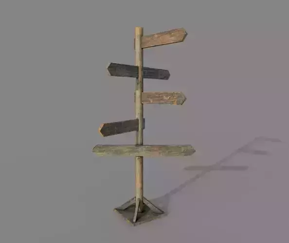 Wooden PBR Old Signpost Low-poly 3D model