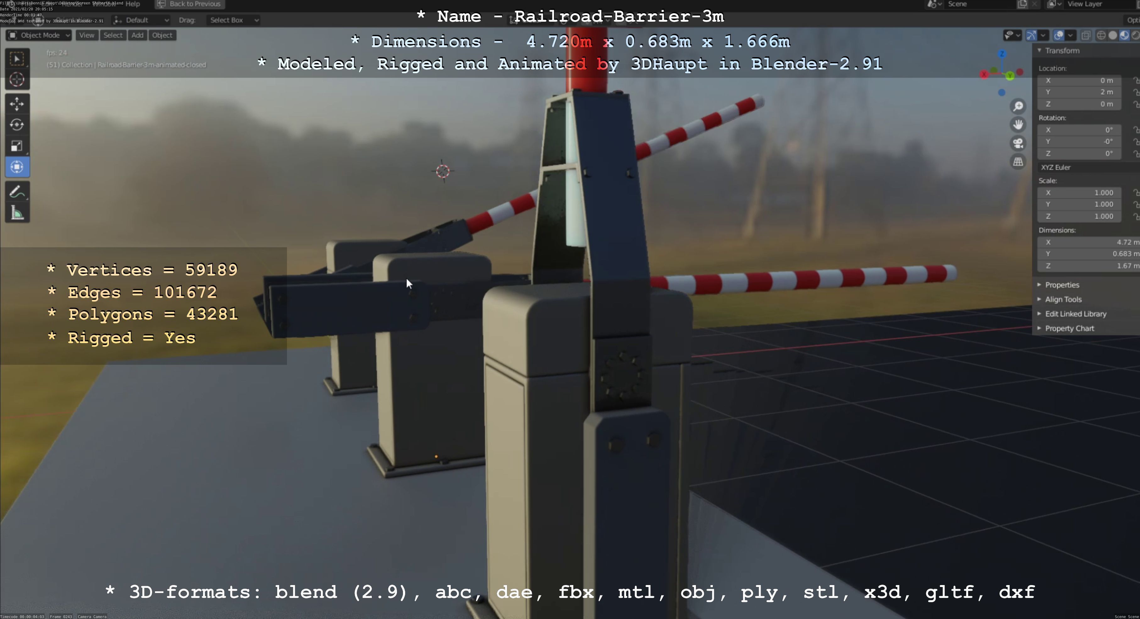 Railroad Barrier 3m High and Low-Poly 3D Model Collection_12