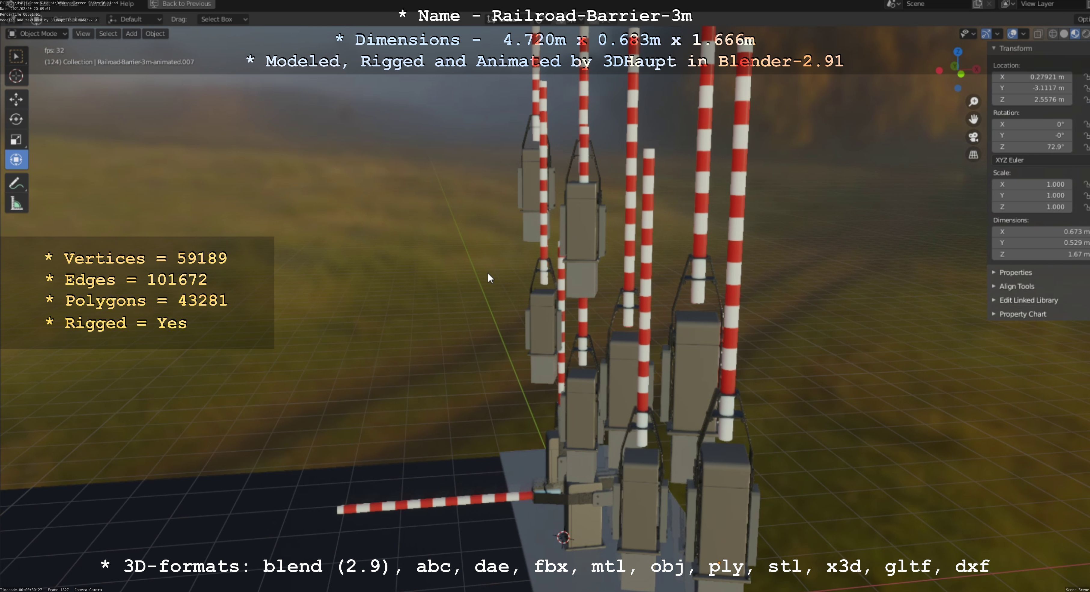 Railroad Barrier 3m High and Low-Poly 3D Model Collection_17