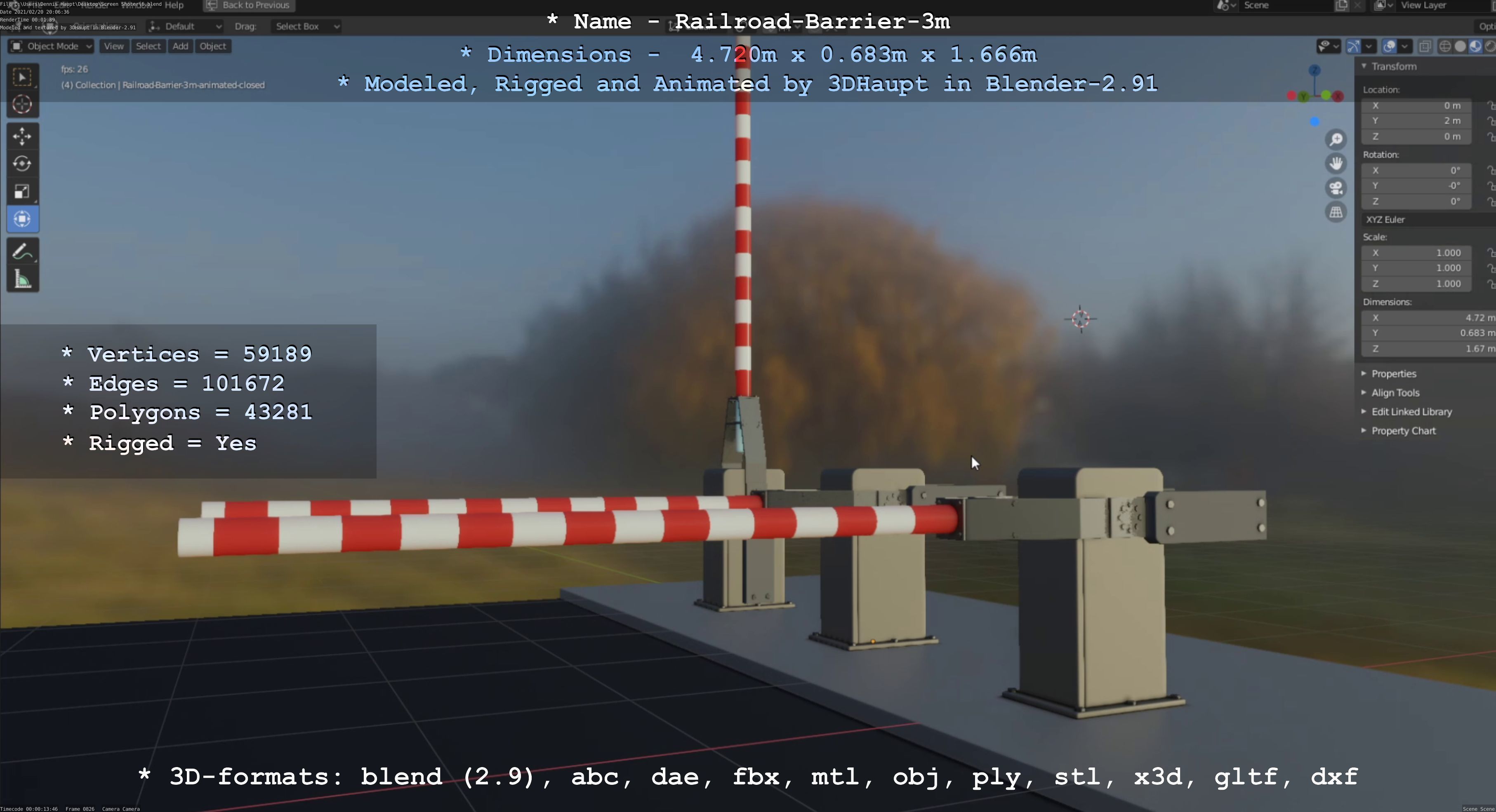 Railroad Barrier 3m High and Low-Poly 3D Model Collection_5