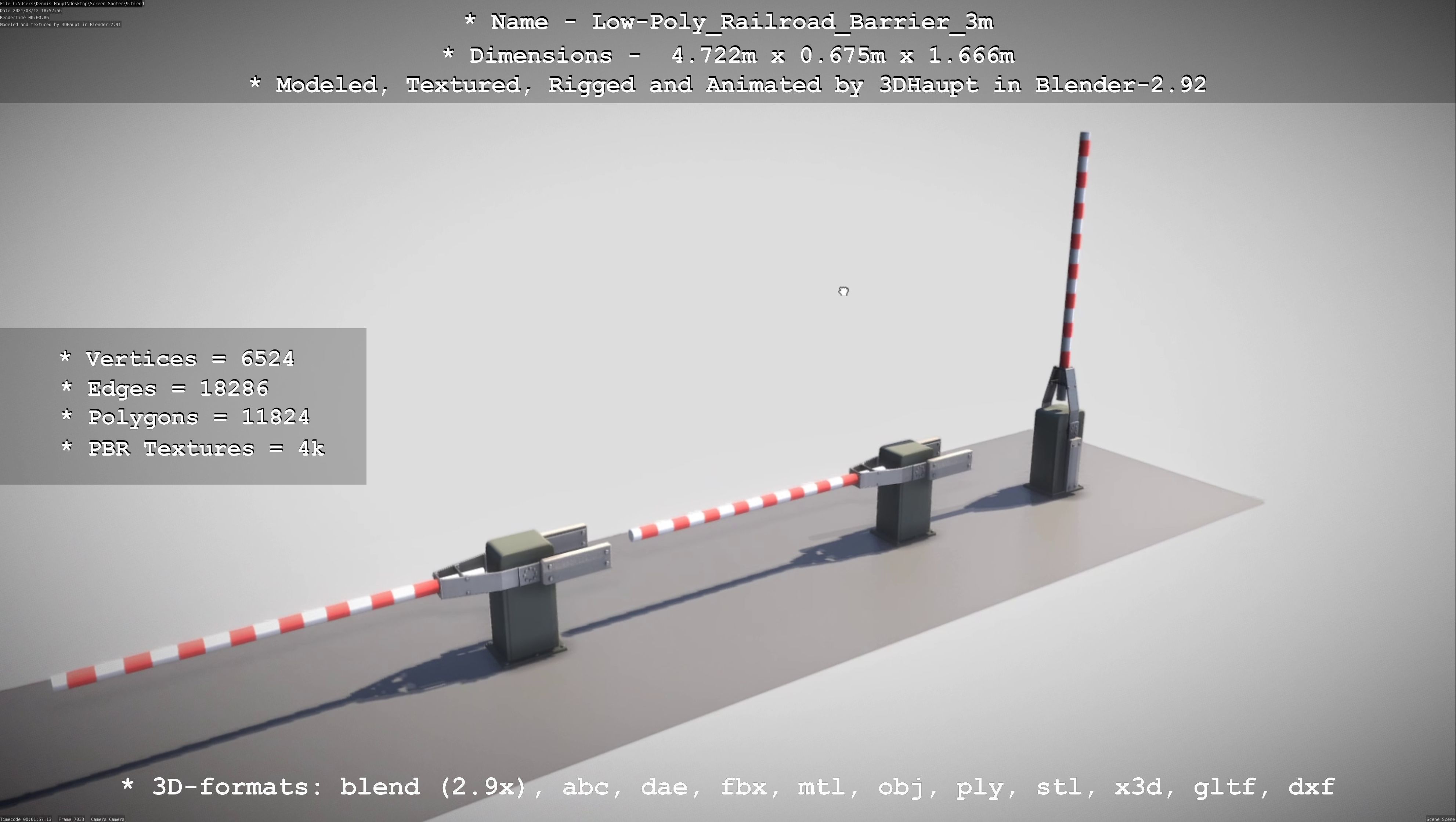 Railroad Barrier 3m High and Low-Poly 3D Model Collection_23