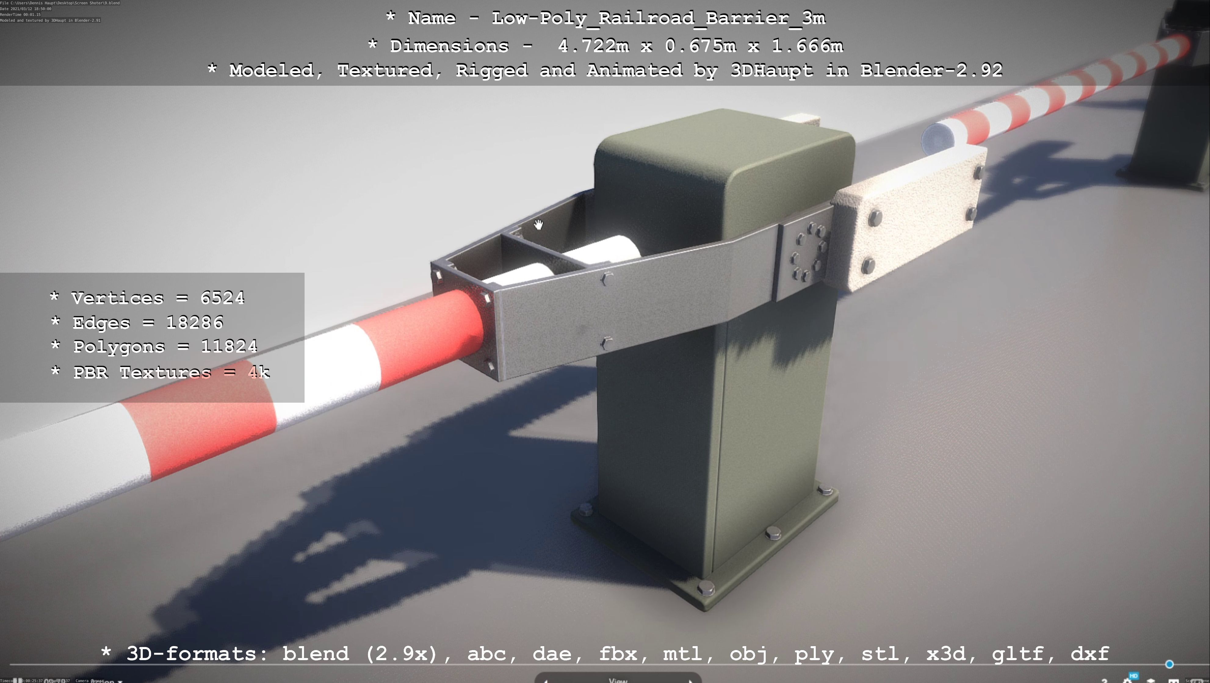 Railroad Barrier 3m High and Low-Poly 3D Model Collection_29