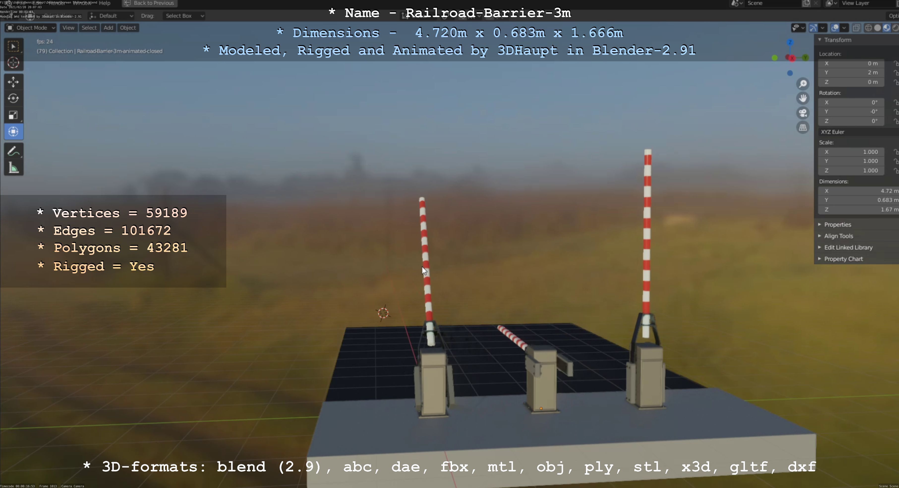 Railroad Barrier 3m High and Low-Poly 3D Model Collection_19