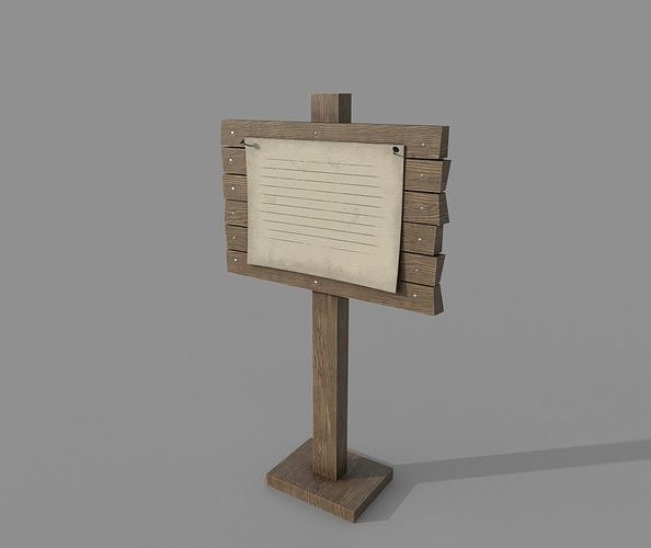 Wooden  Signboard with Poster Low-poly 3D model